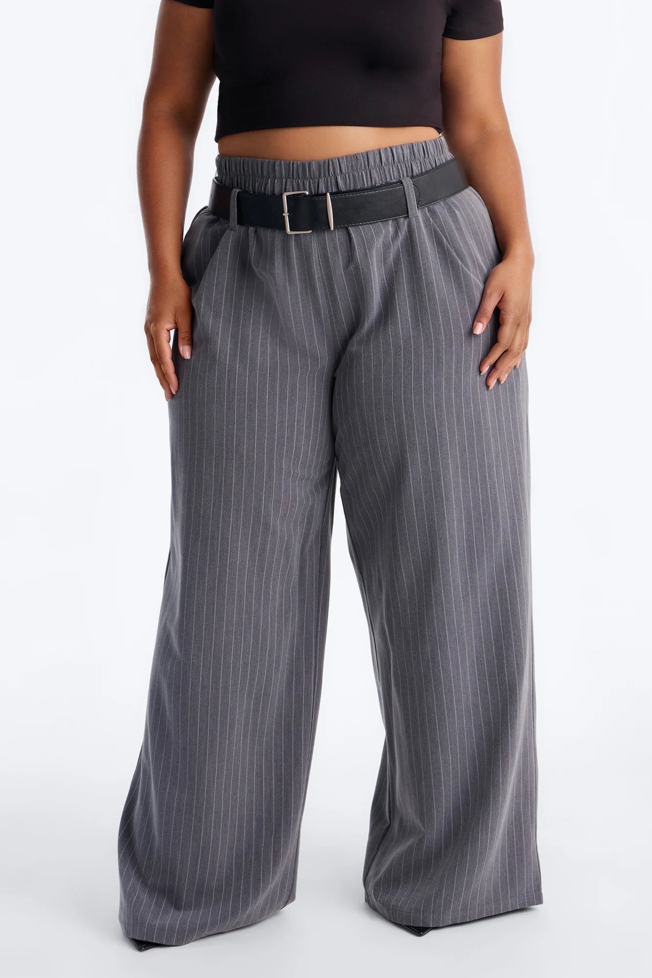 Bethany Drop Waist Belted Wide Leg Trouser - Grey - Image 6