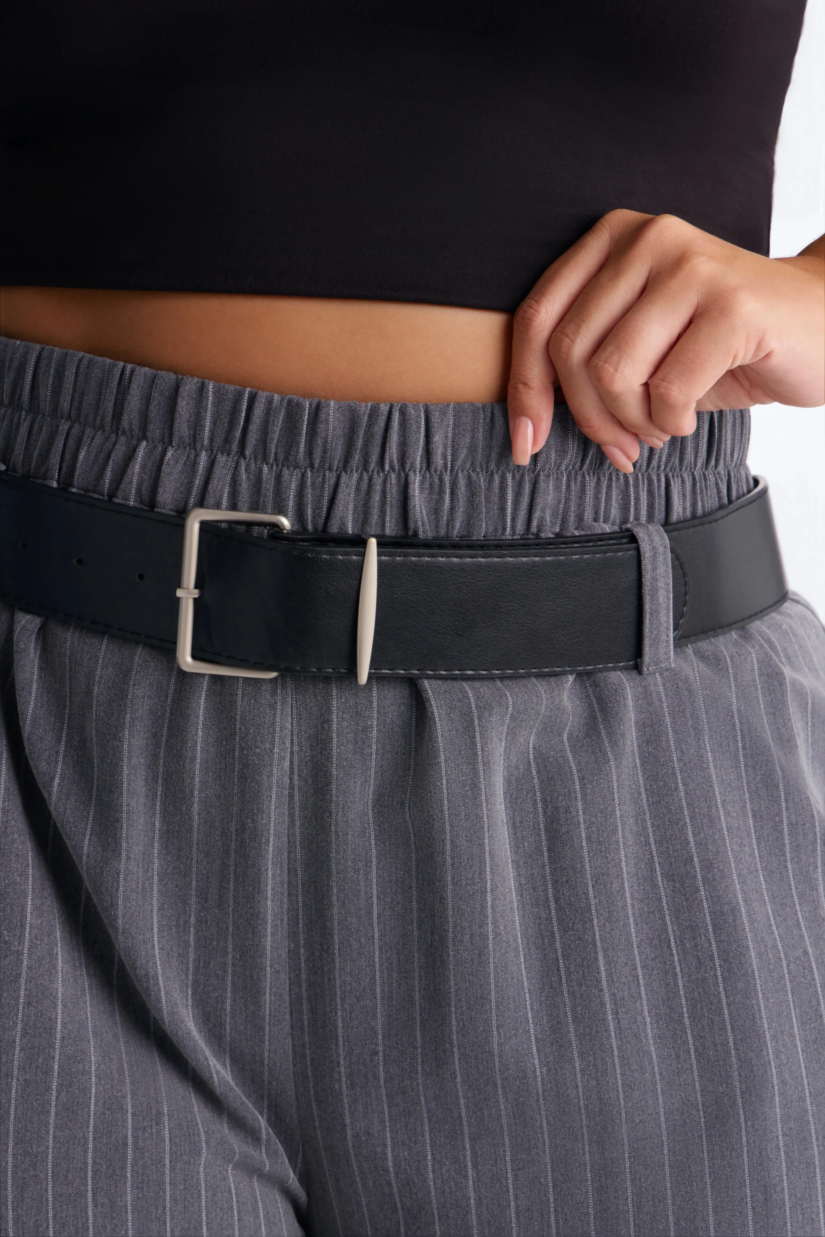 Bethany Drop Waist Belted Wide Leg Trouser - Grey - Image 7