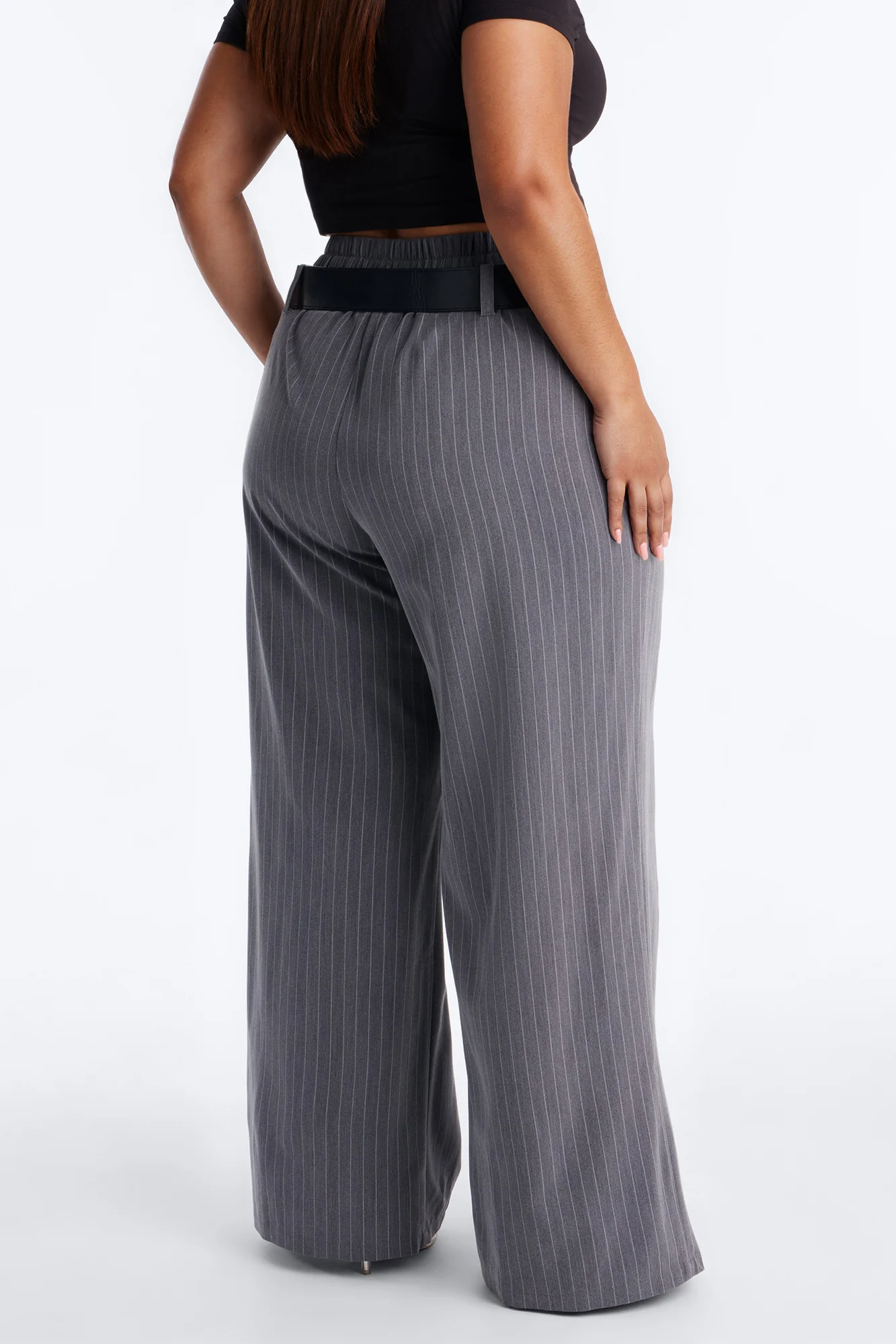 Bethany Drop Waist Belted Wide Leg Trouser - Grey - Image 8