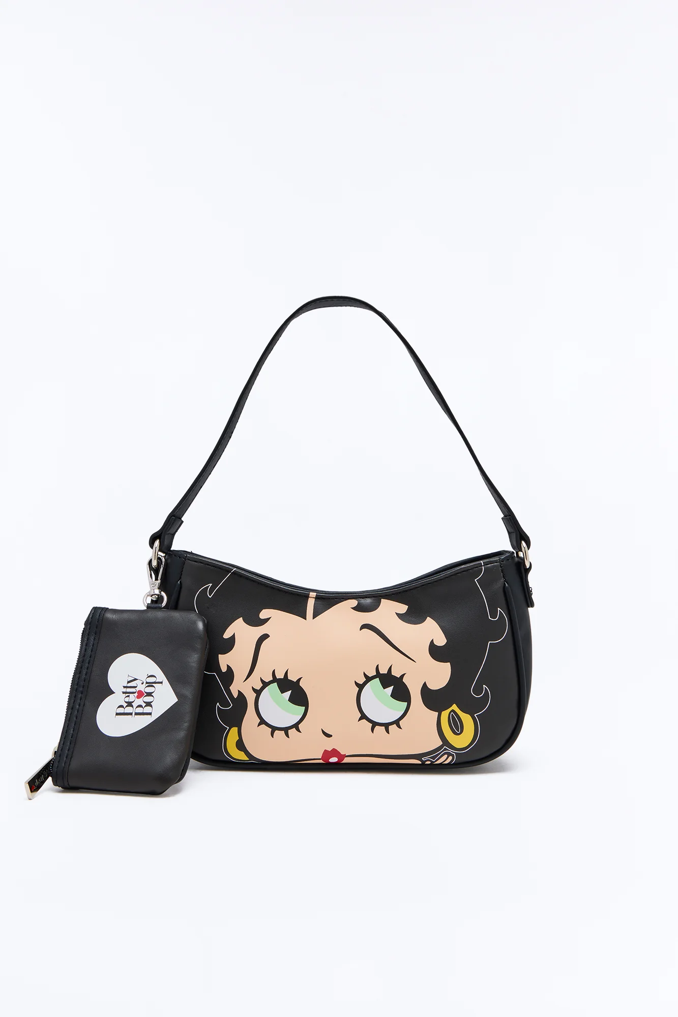 Betty Boop Jumbo Face Faux Leather Shoulder Handbag - Black - Image 3