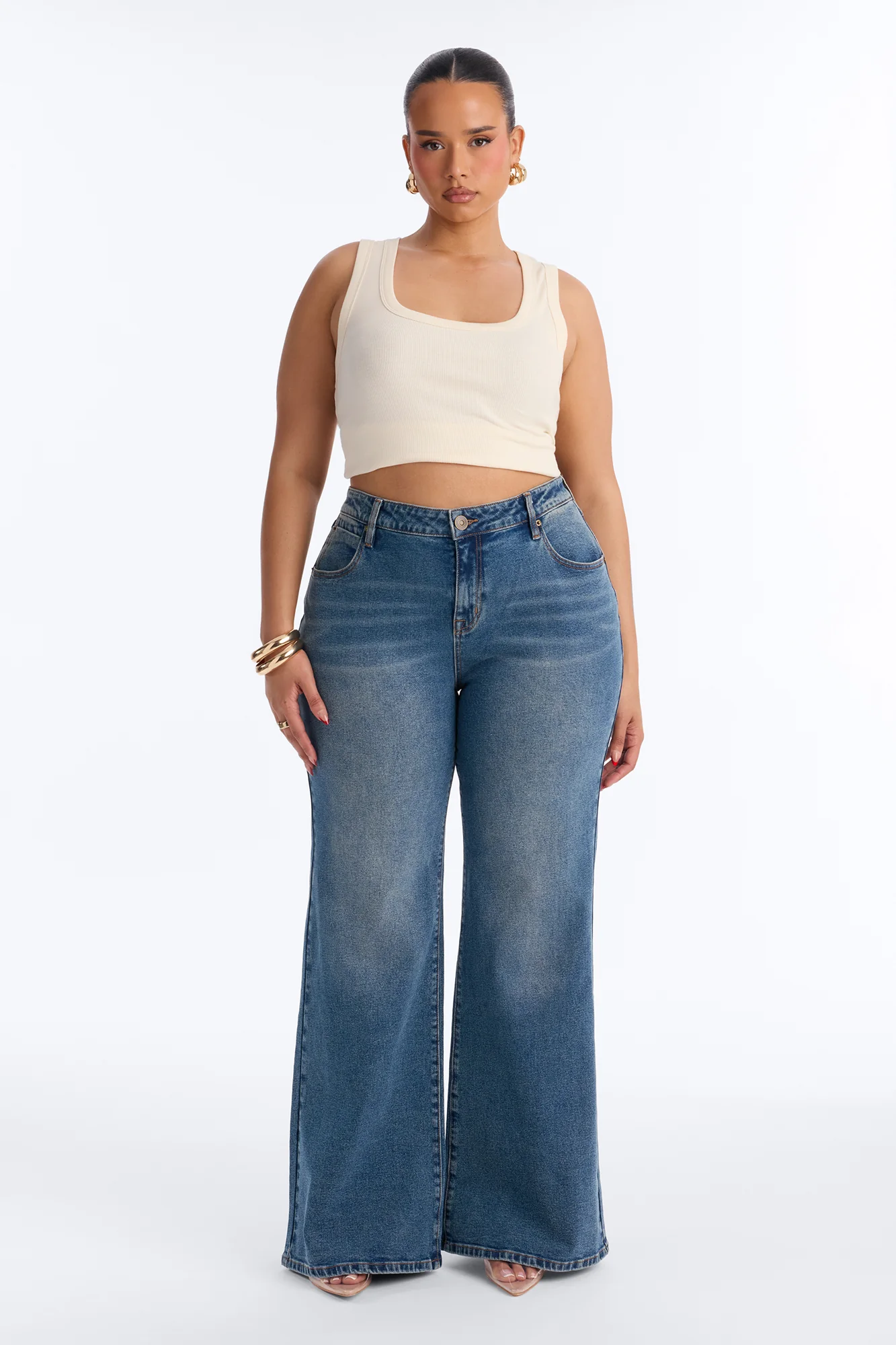 Between Takes Stretch Loose Flare Jeans - Dark Wash - Image 5