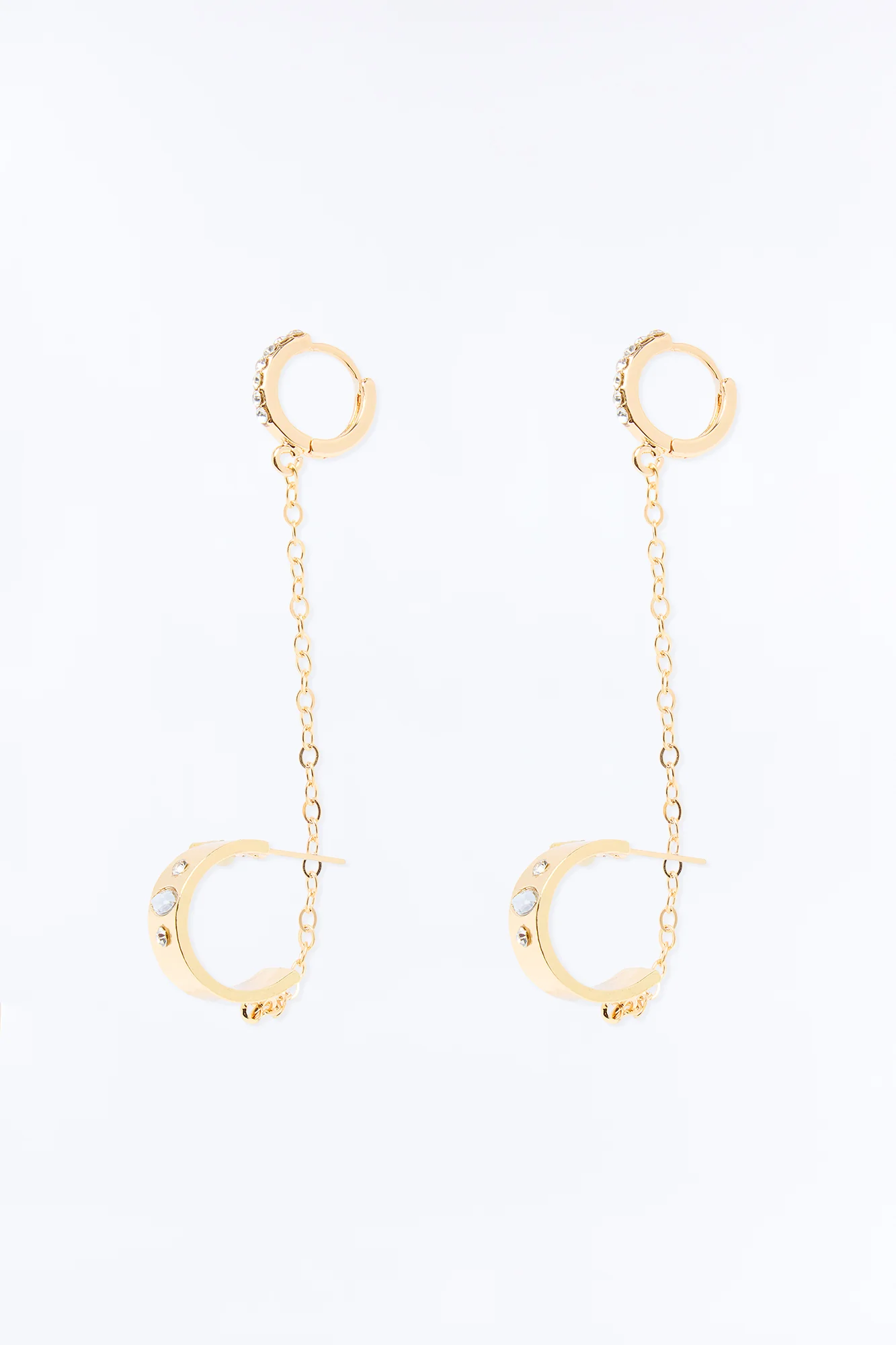 Bezel Double Piercing Earrings - Gold - Image 3