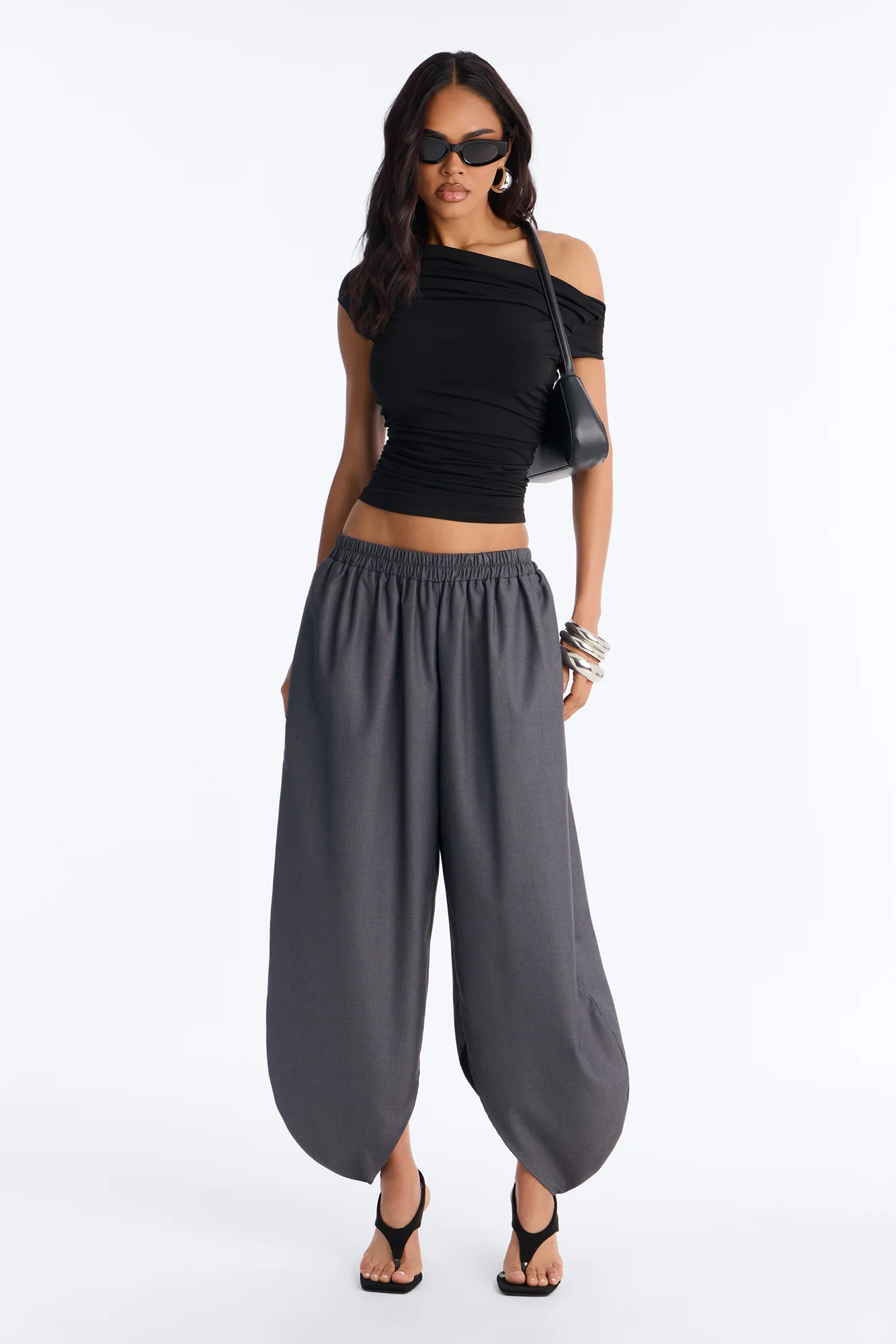 Bianca Barrel Leg Low Rise Pant - Charcoal