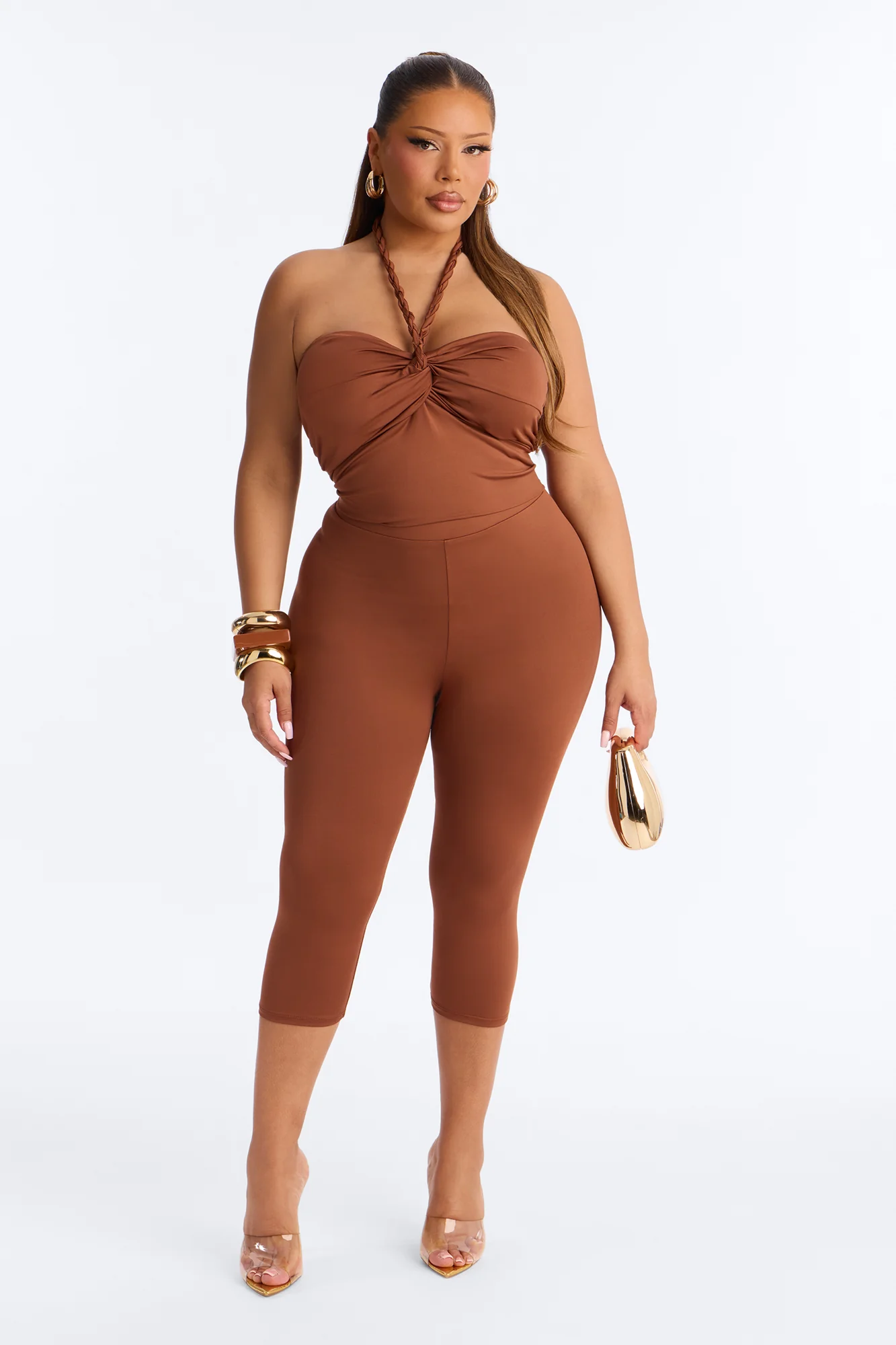 Bianca Braided Halter Capri Set - Brown - Image 5