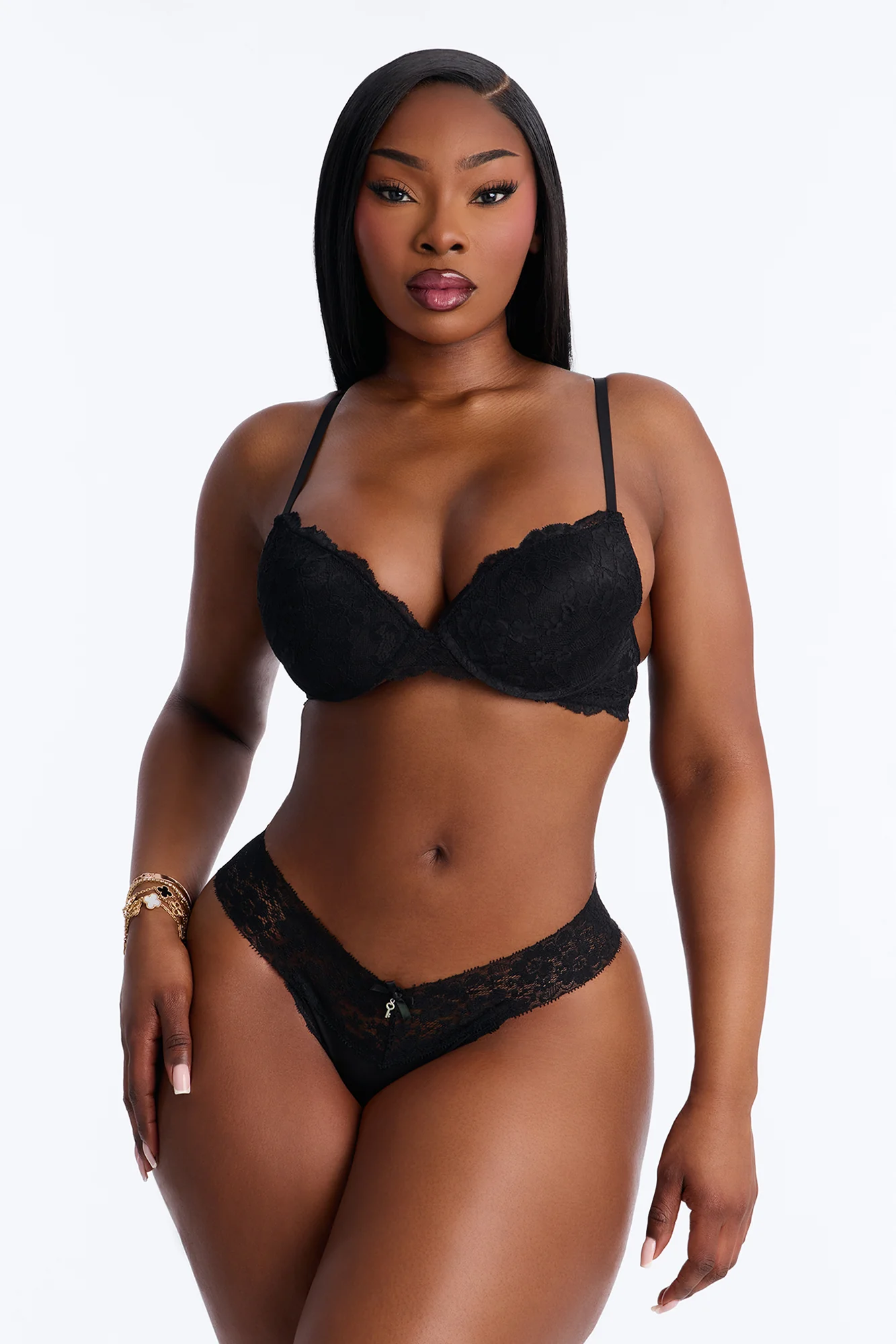 Bianca Lace Trim Bow Thong Panty - Black - Image 5