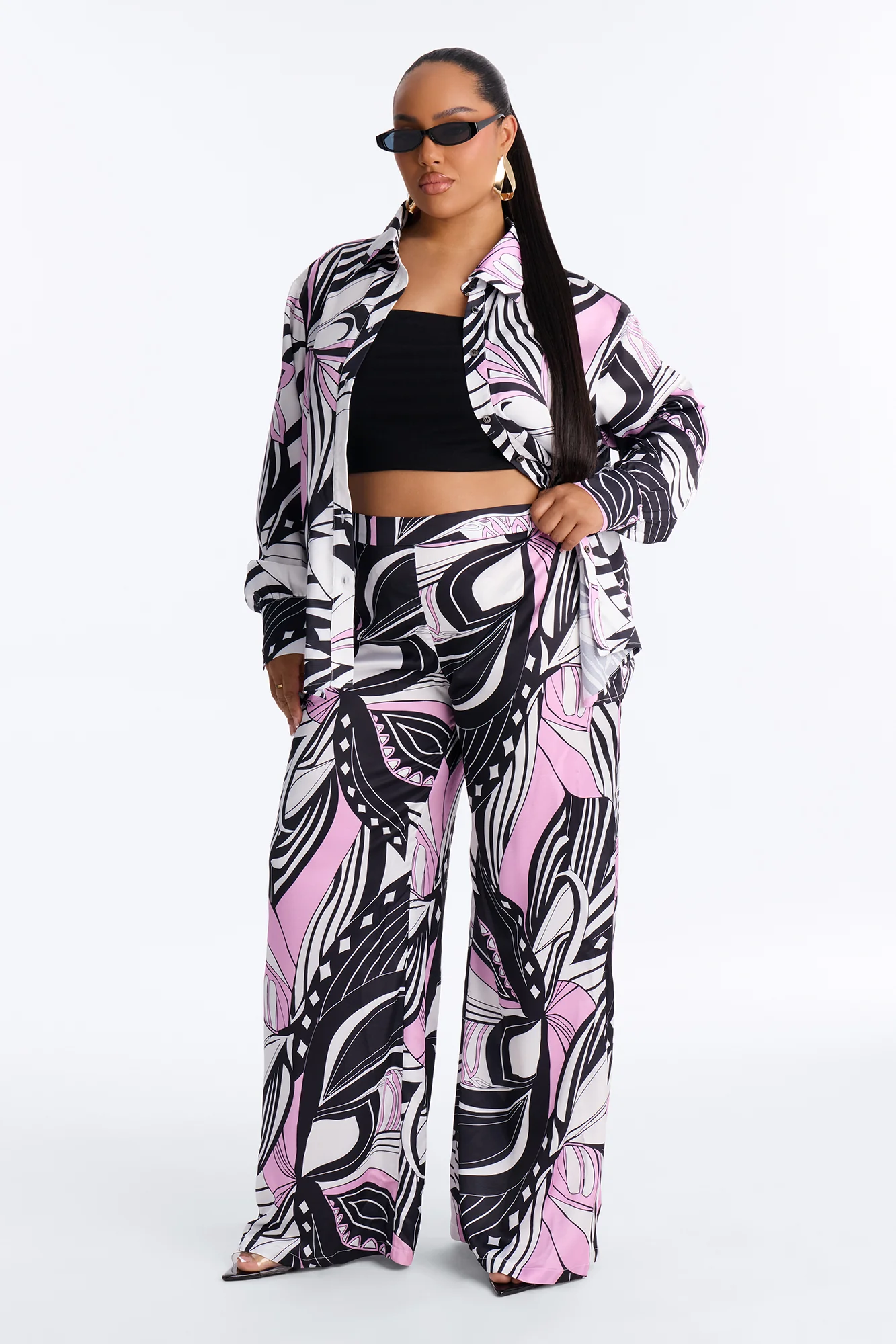 Bianca Satin Pant Set - Black/combo - Image 5