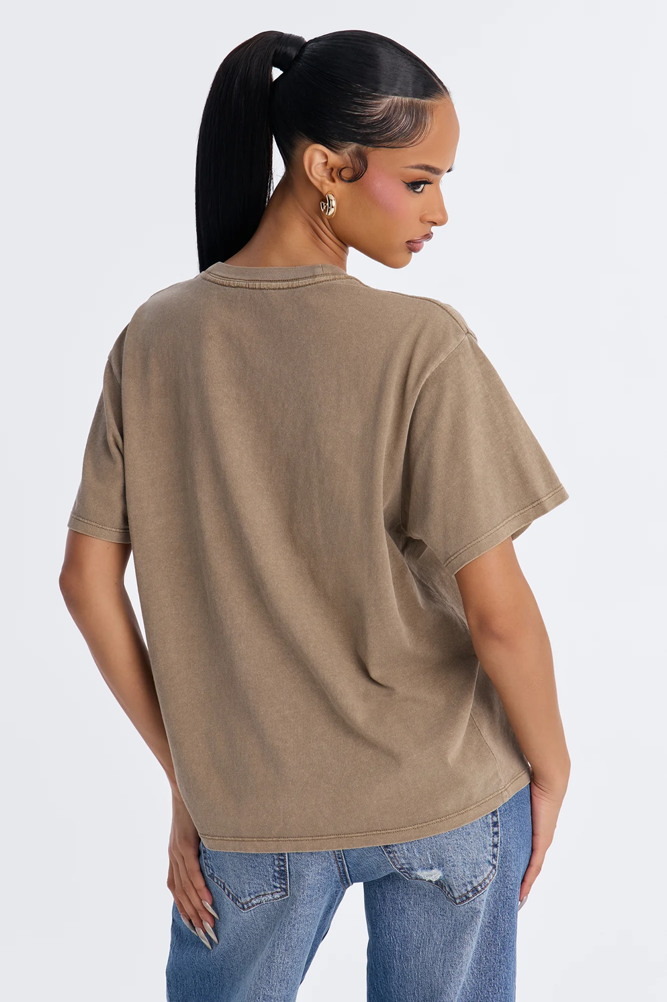 Billie Oversized Washed Crew Neck T-Shirt - Mocha - Image 3