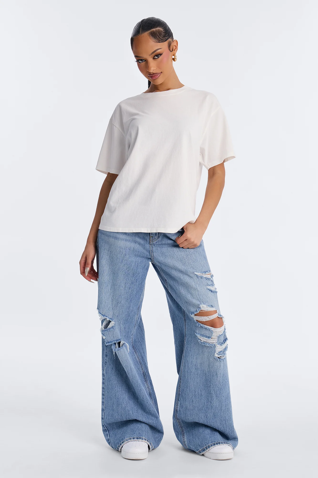 Billie Oversized Washed Crew Neck T-Shirt - Off White - Image 2