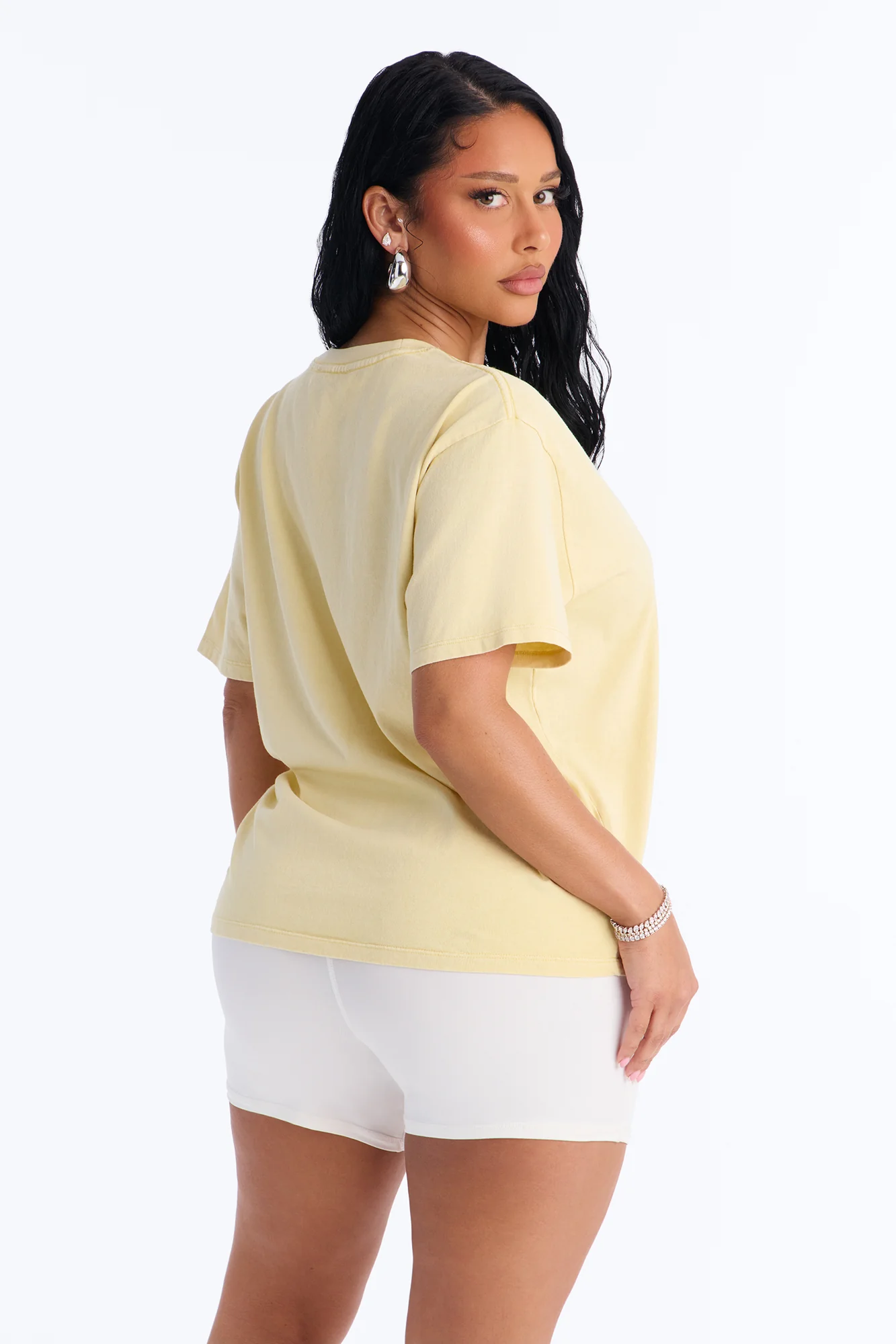 Billie Oversized Washed Crew Neck T-Shirt - Yellow - Image 3