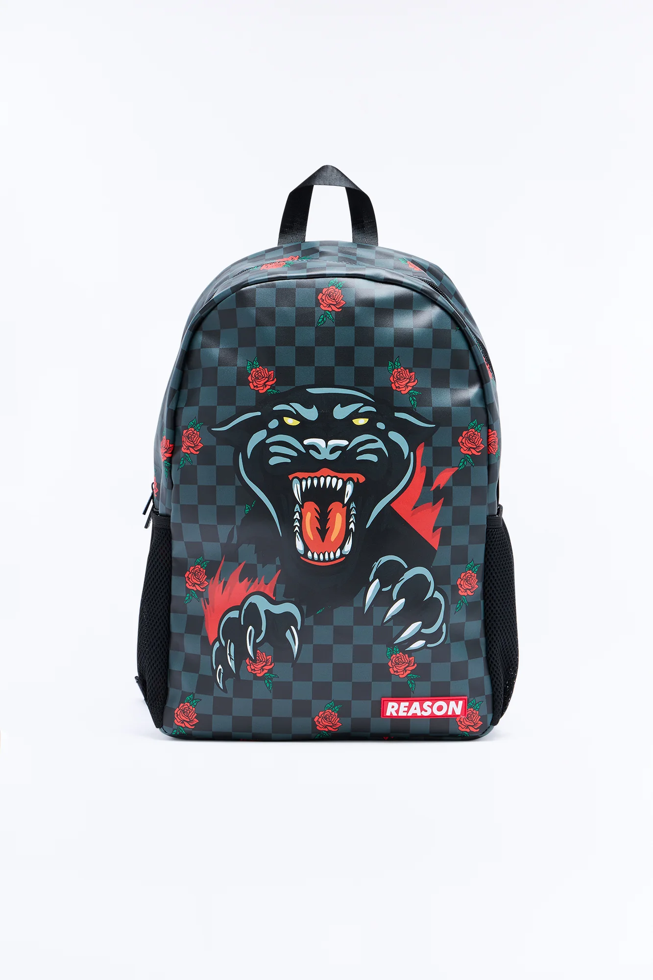 Black Panther Checkered Faux Leather Backpack - Black - Image 3