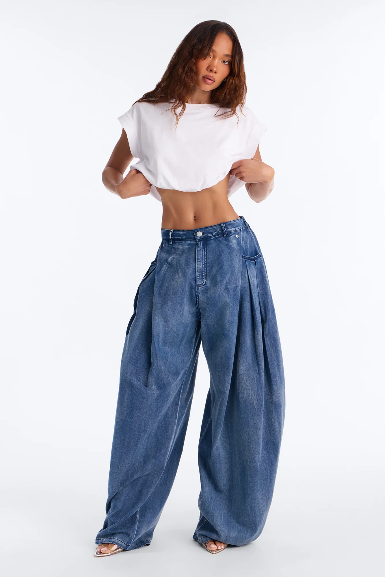 Blair Barrel Leg Pleated Pant - Medium Wash - Image 2