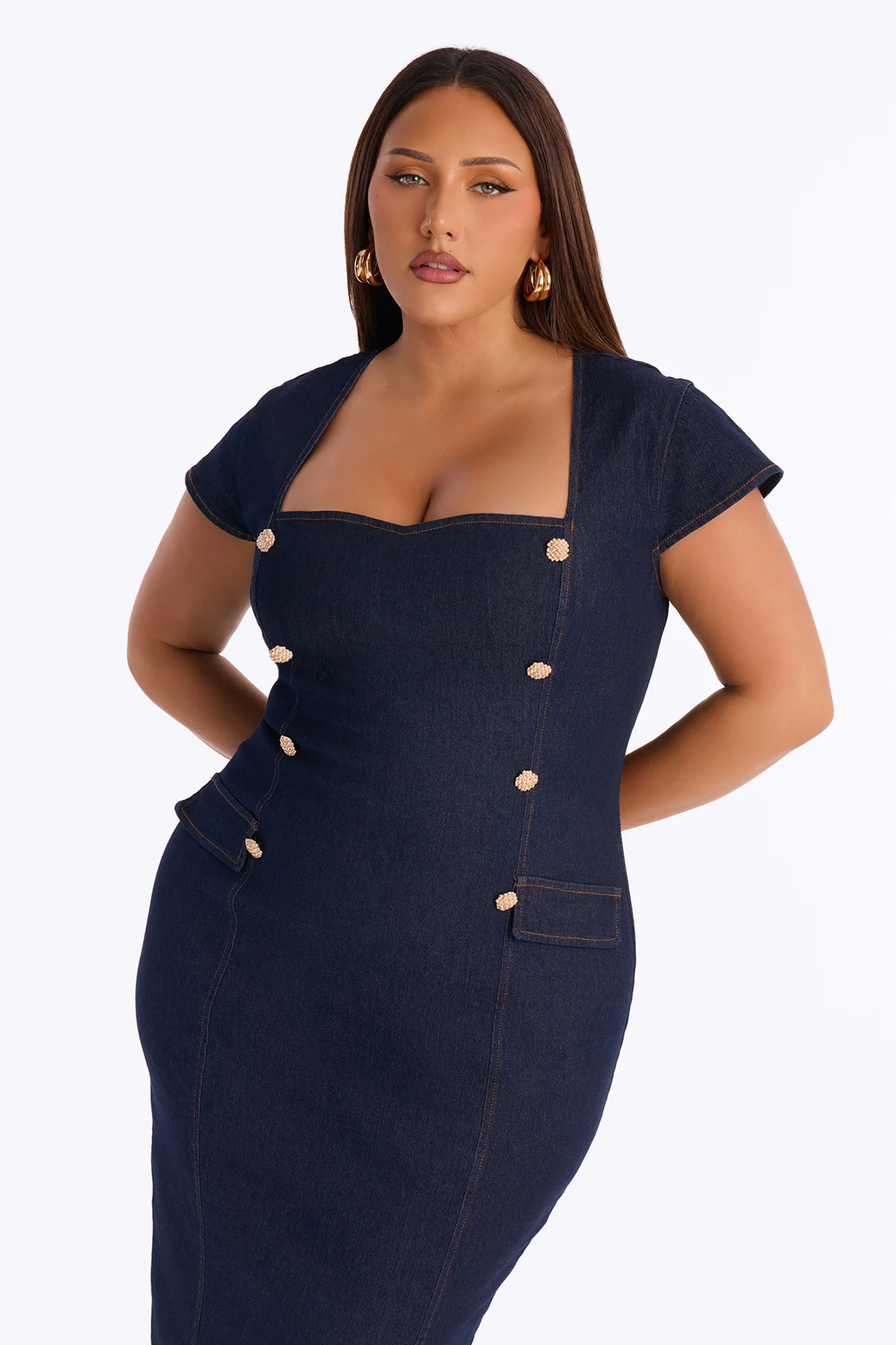 Blair Denim Midi Dress - DarkWash - Image 6
