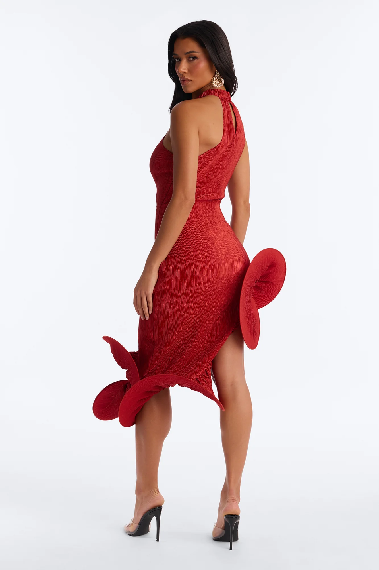 Blair Plisse Ruffle Midi Dress - Rust - Image 3