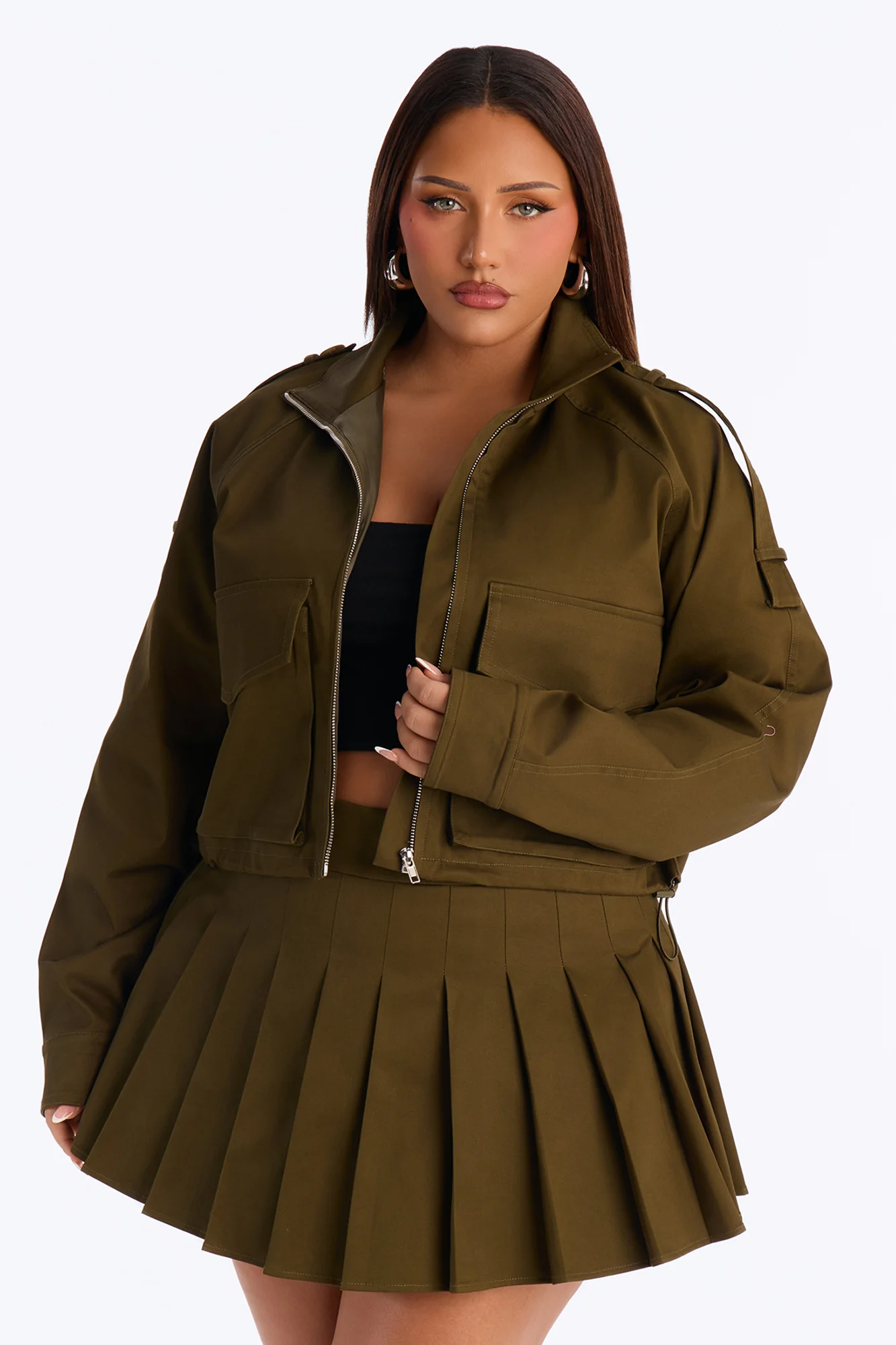 Blakely Twill Cropped Utility Jacket - Olive - Image 4