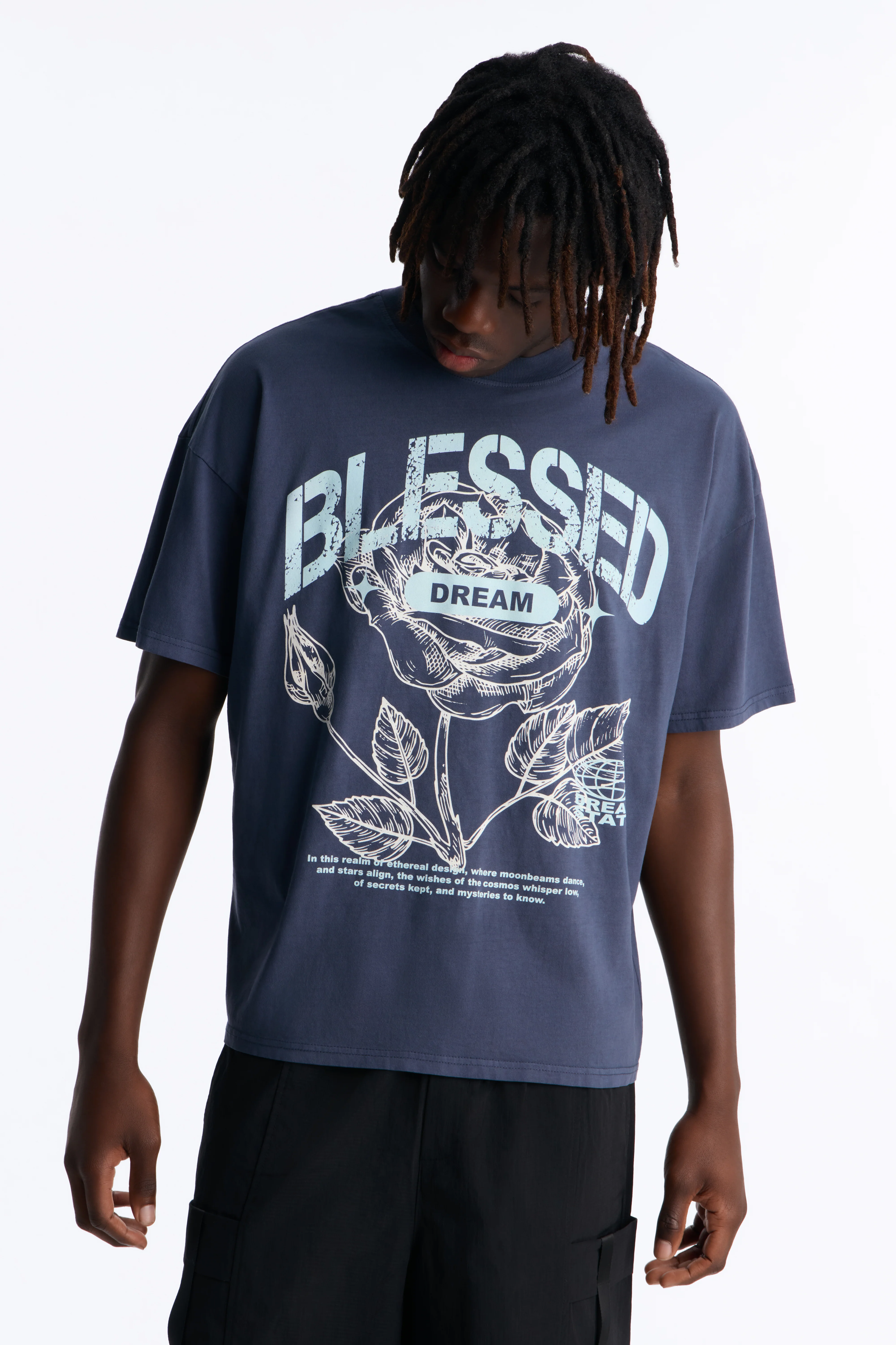 Bless Dreams Oversized Short Sleeve Tee - Navy