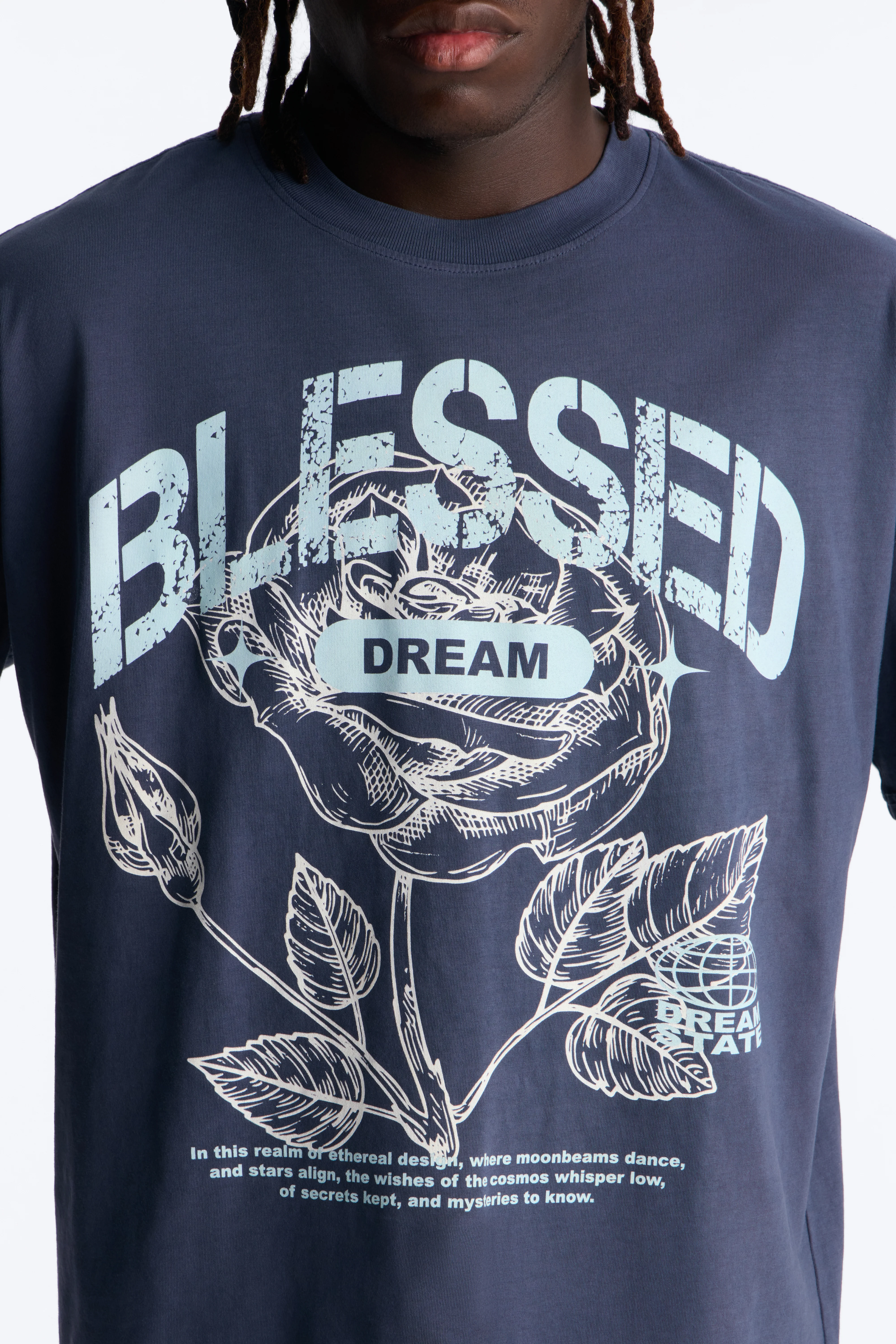 Bless Dreams Oversized Short Sleeve Tee - Navy - Image 3