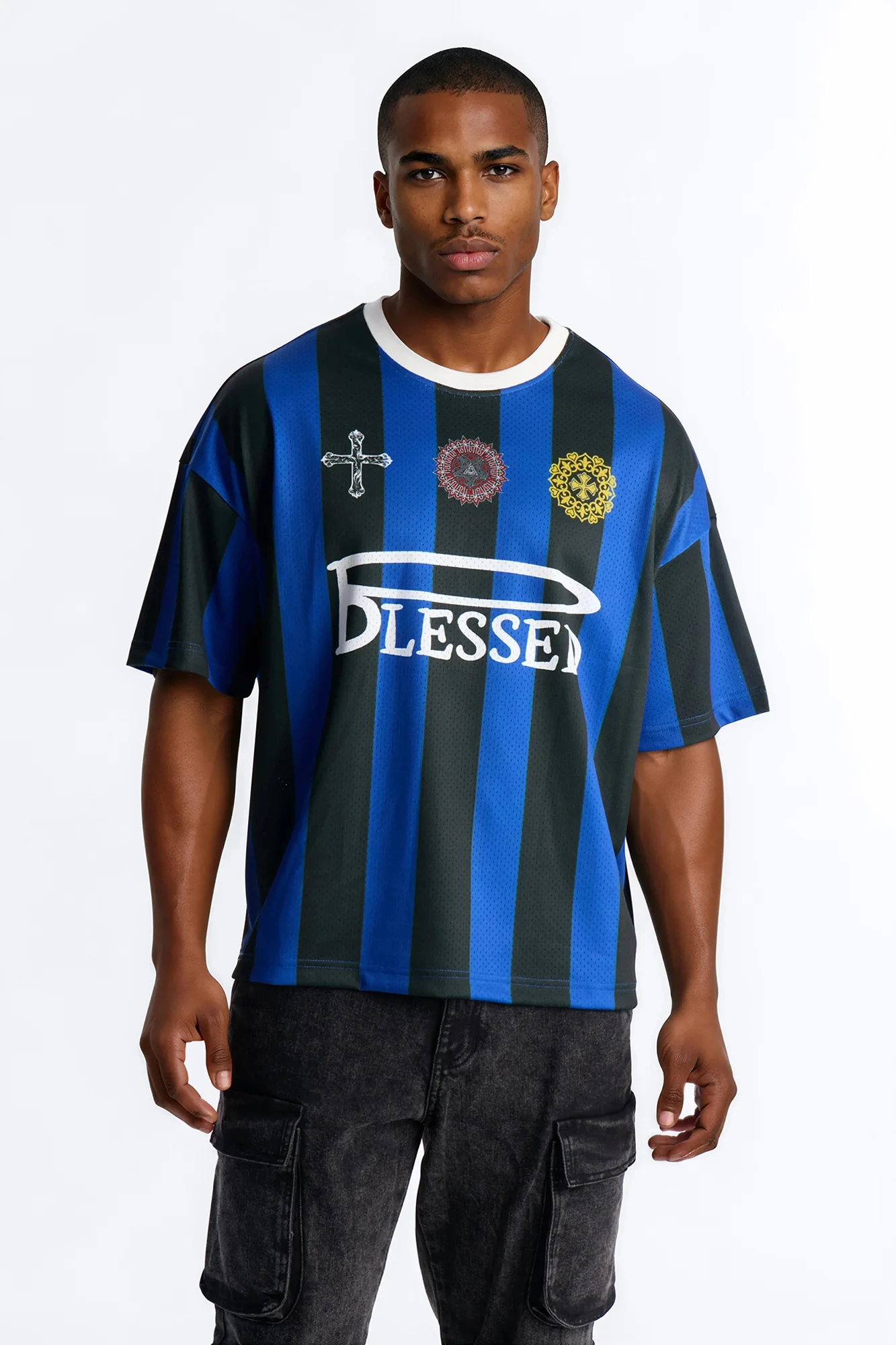 Blessed Oversized Soccer Jersey - Blue/combo
