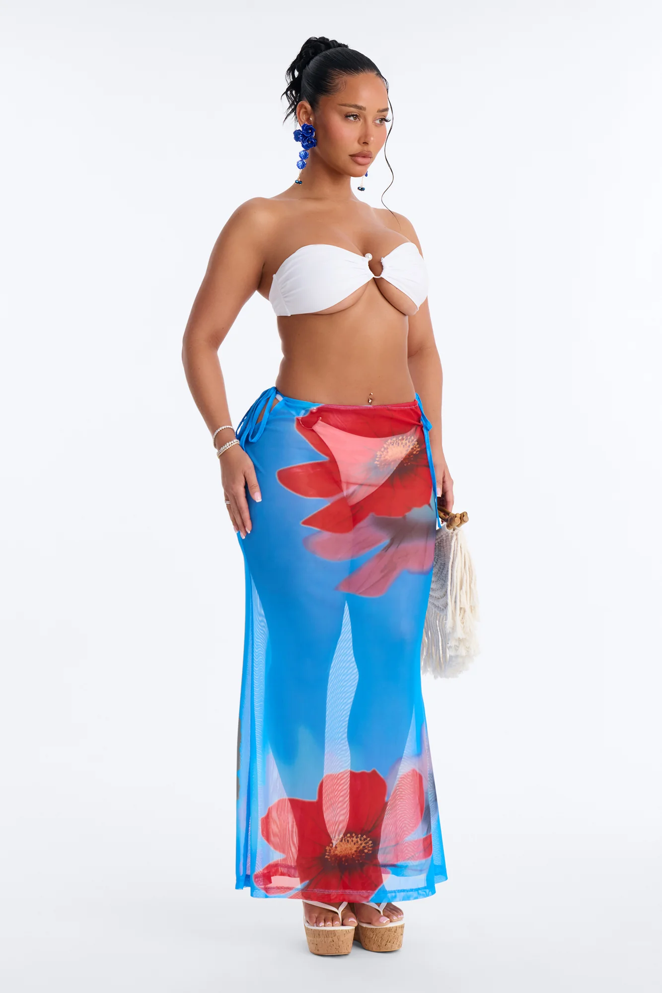 Blue Lagoon Floral Mesh Cover Up Skirt - Blue/combo - Image 2