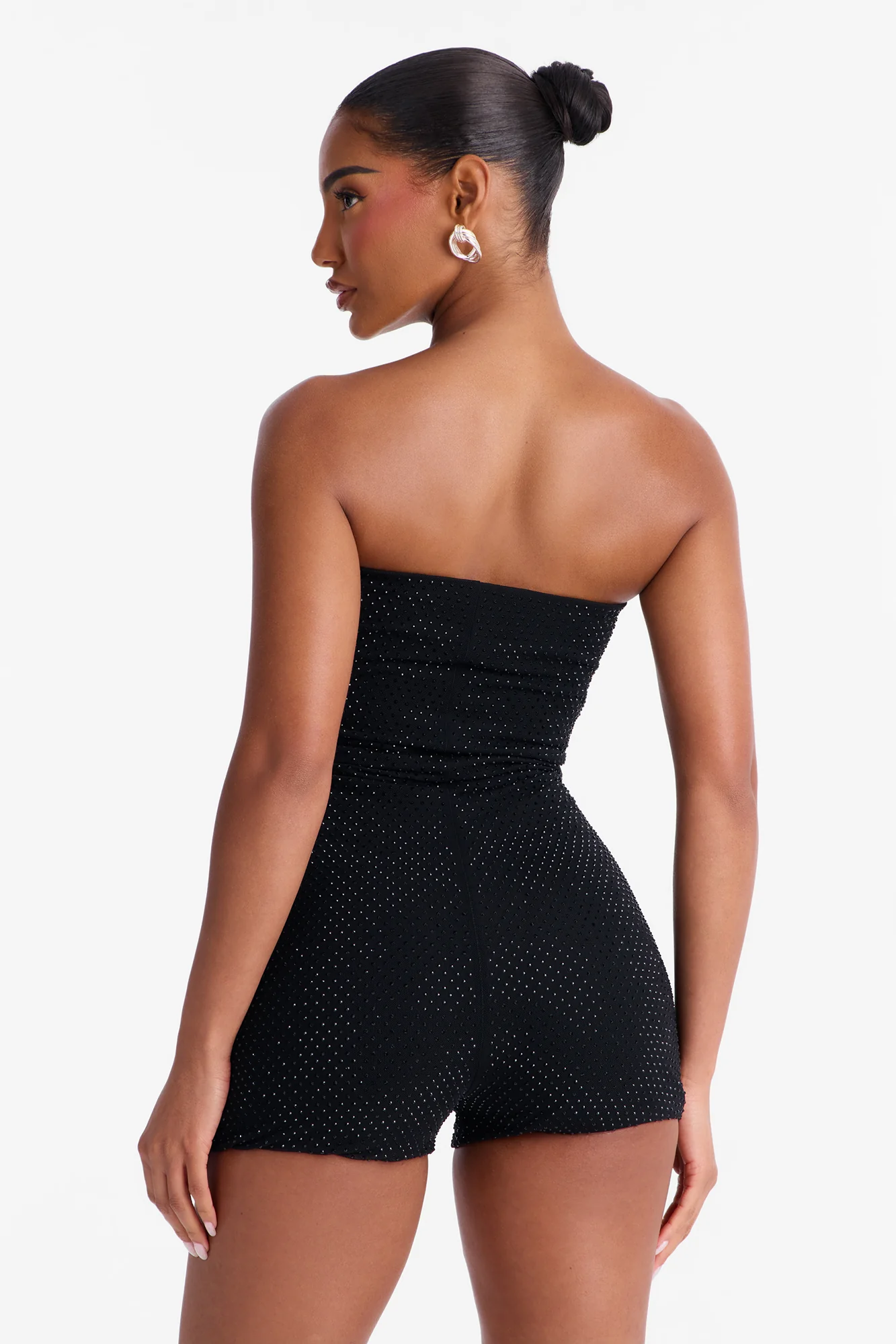Blurry Nights Rhinestone Micro Short Romper - Black - Image 4