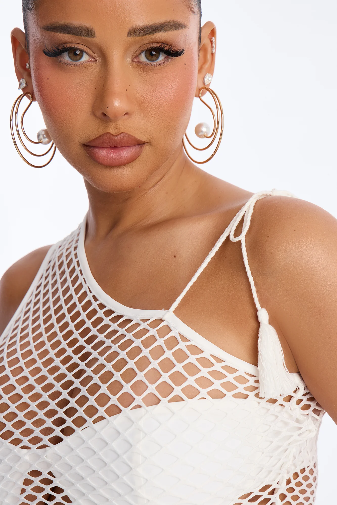 Blush Line Fishnet 4 Piece Strapless Bikini & Cover Up Mini Skirt Sunsuit - White - Image 3