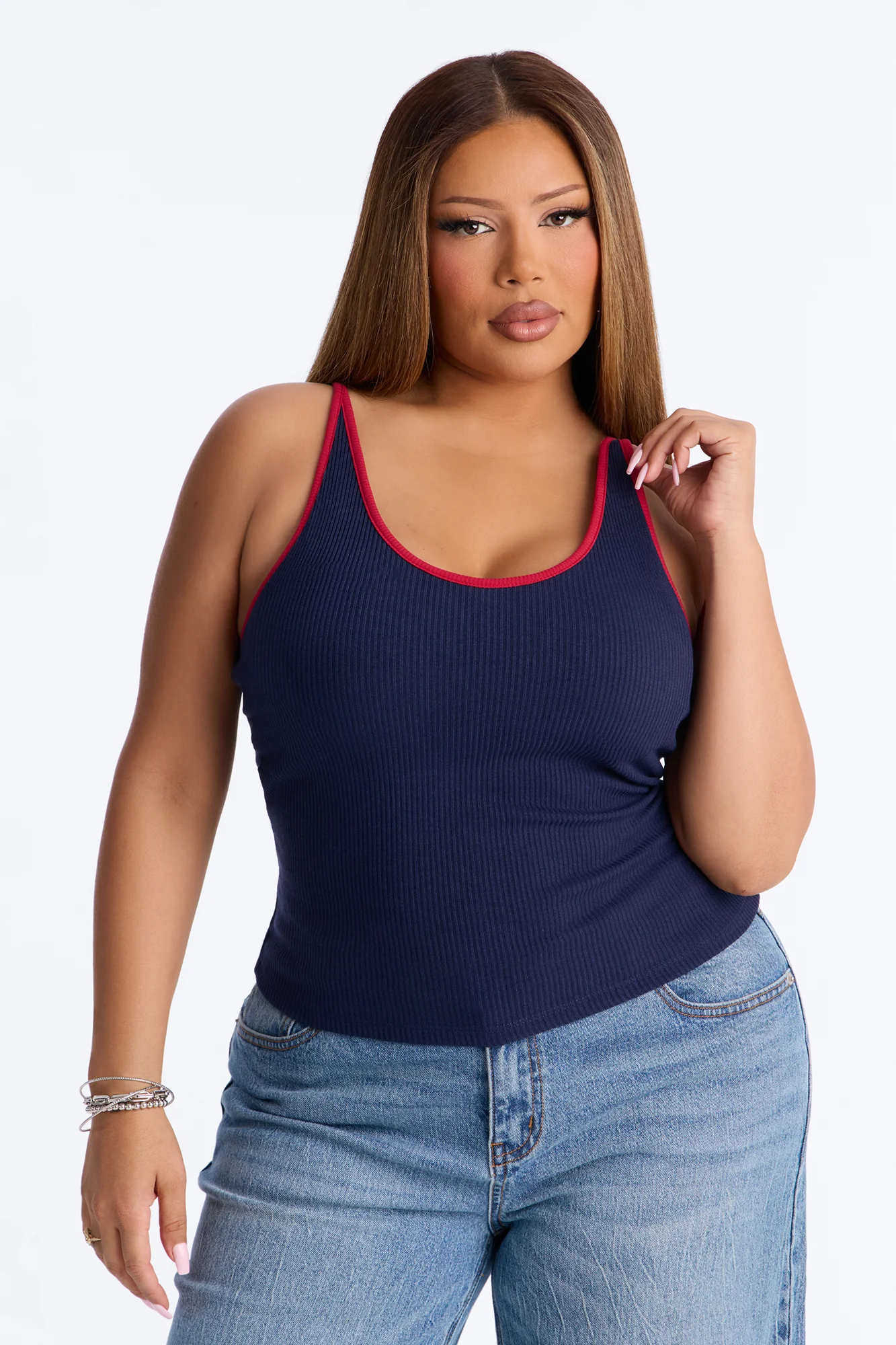 Boat Days Ribbed Padded Scoop Neck Tank Top - Navy/combo - Image 5