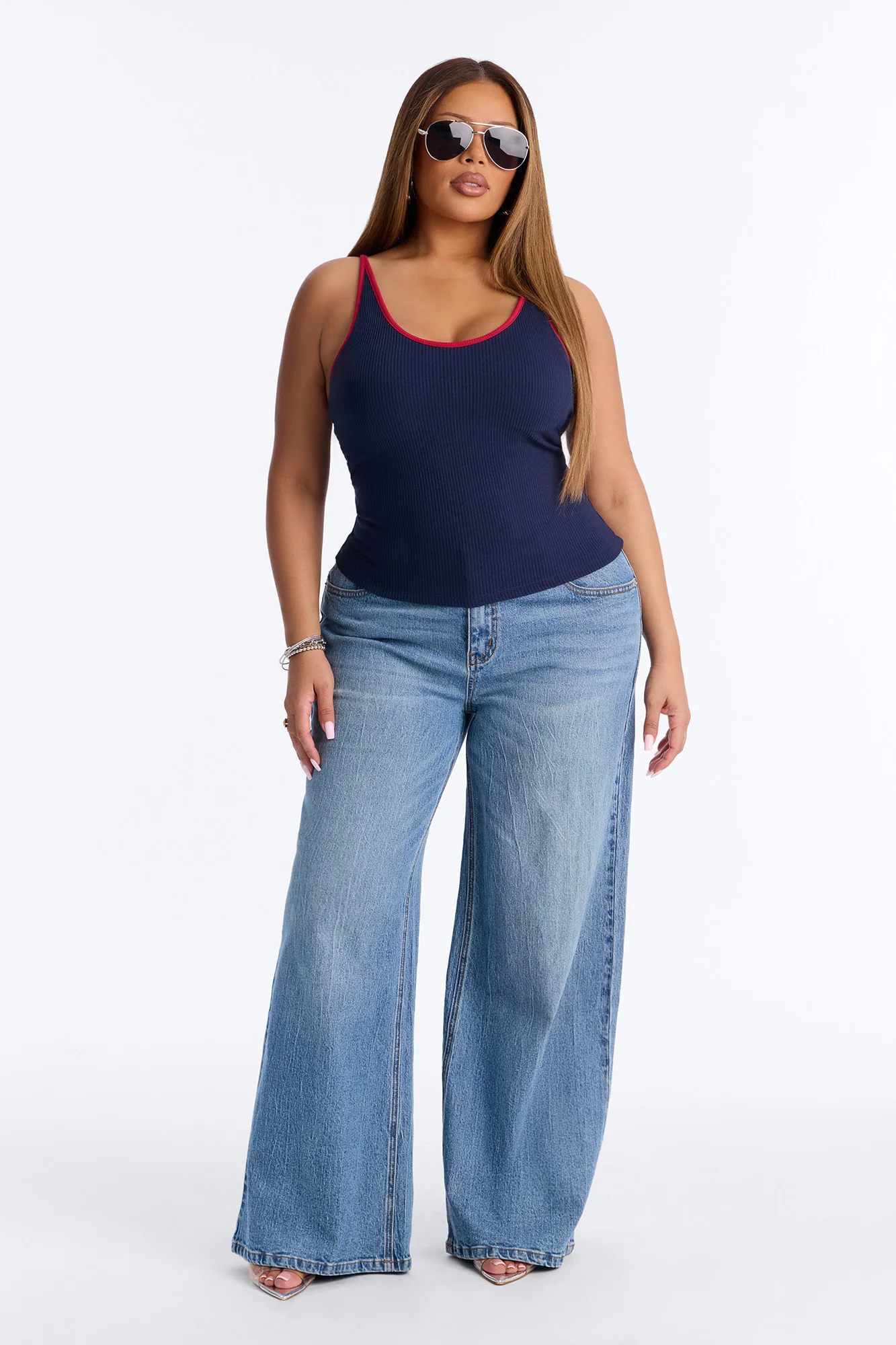 Boat Days Ribbed Padded Scoop Neck Tank Top - Navy/combo - Image 6