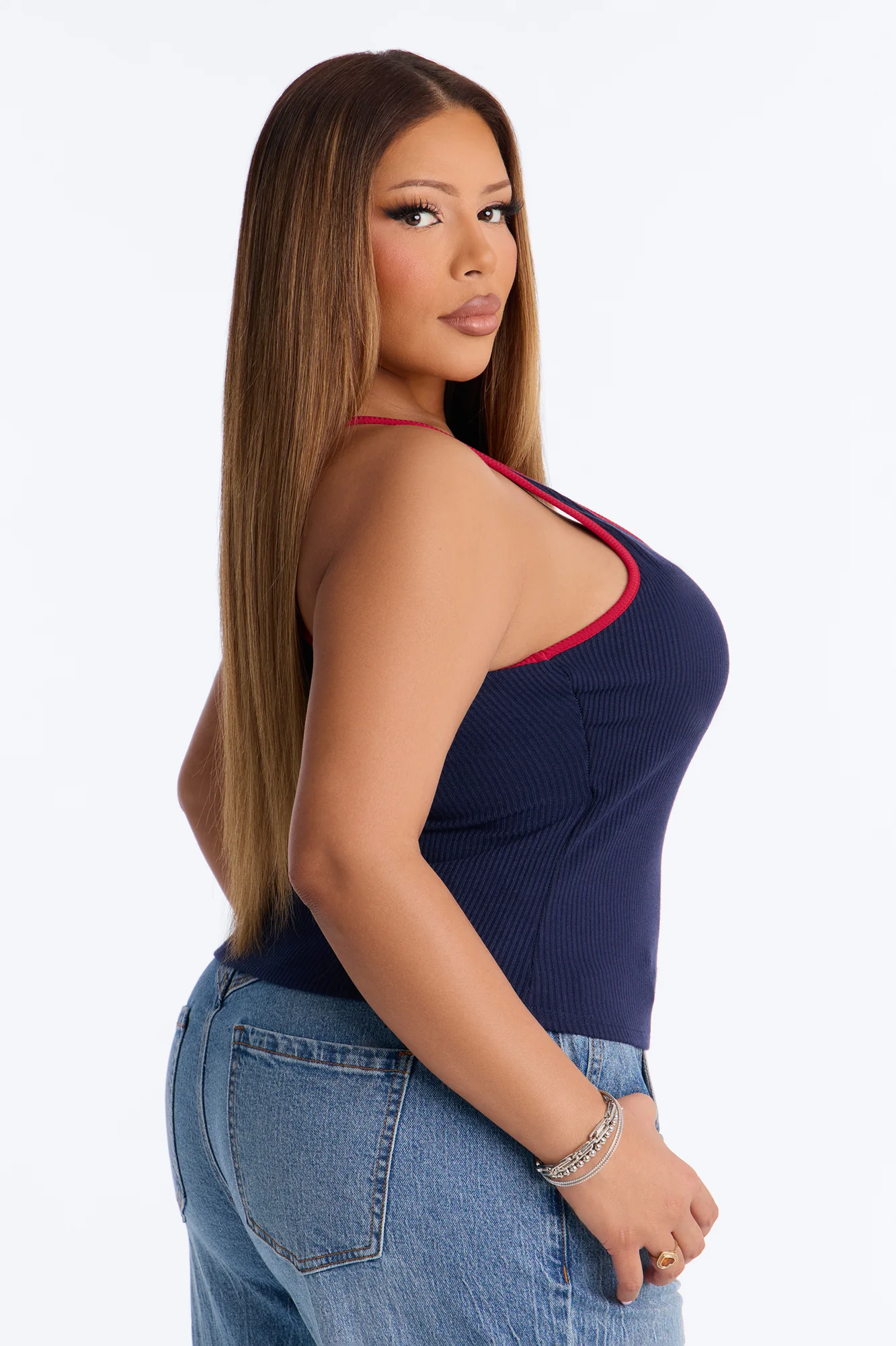 Boat Days Ribbed Padded Scoop Neck Tank Top - Navy/combo - Image 8