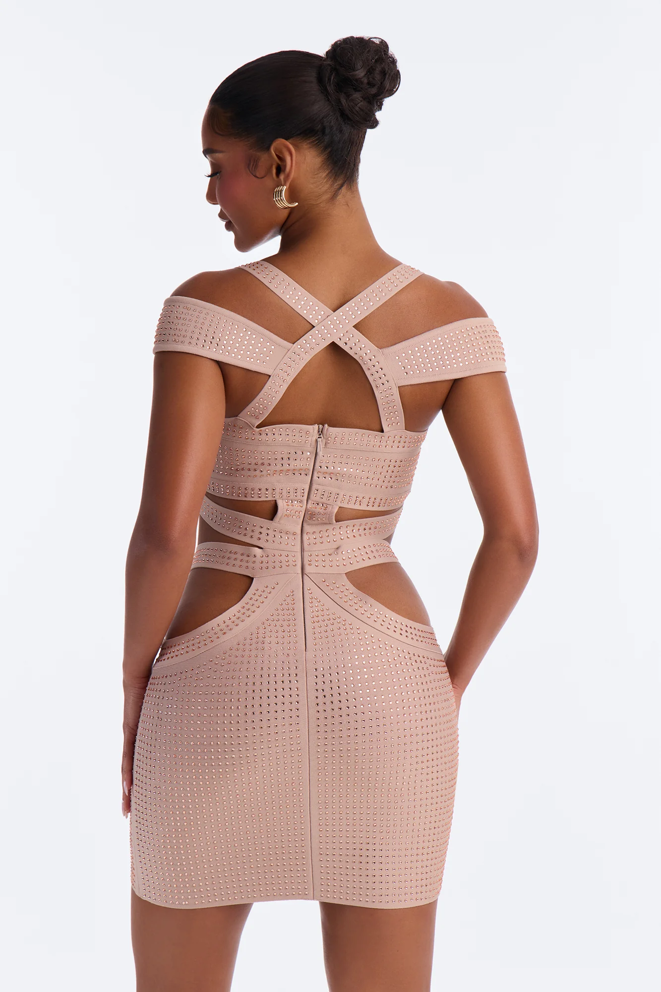 Bodied Embellished Bandage Mini Dress - Champagne - Image 4