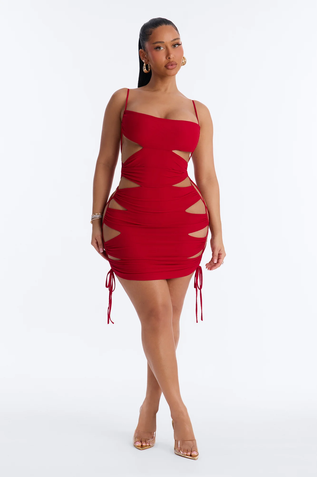 Body Language Cut Out Mesh Mini Dress - Red