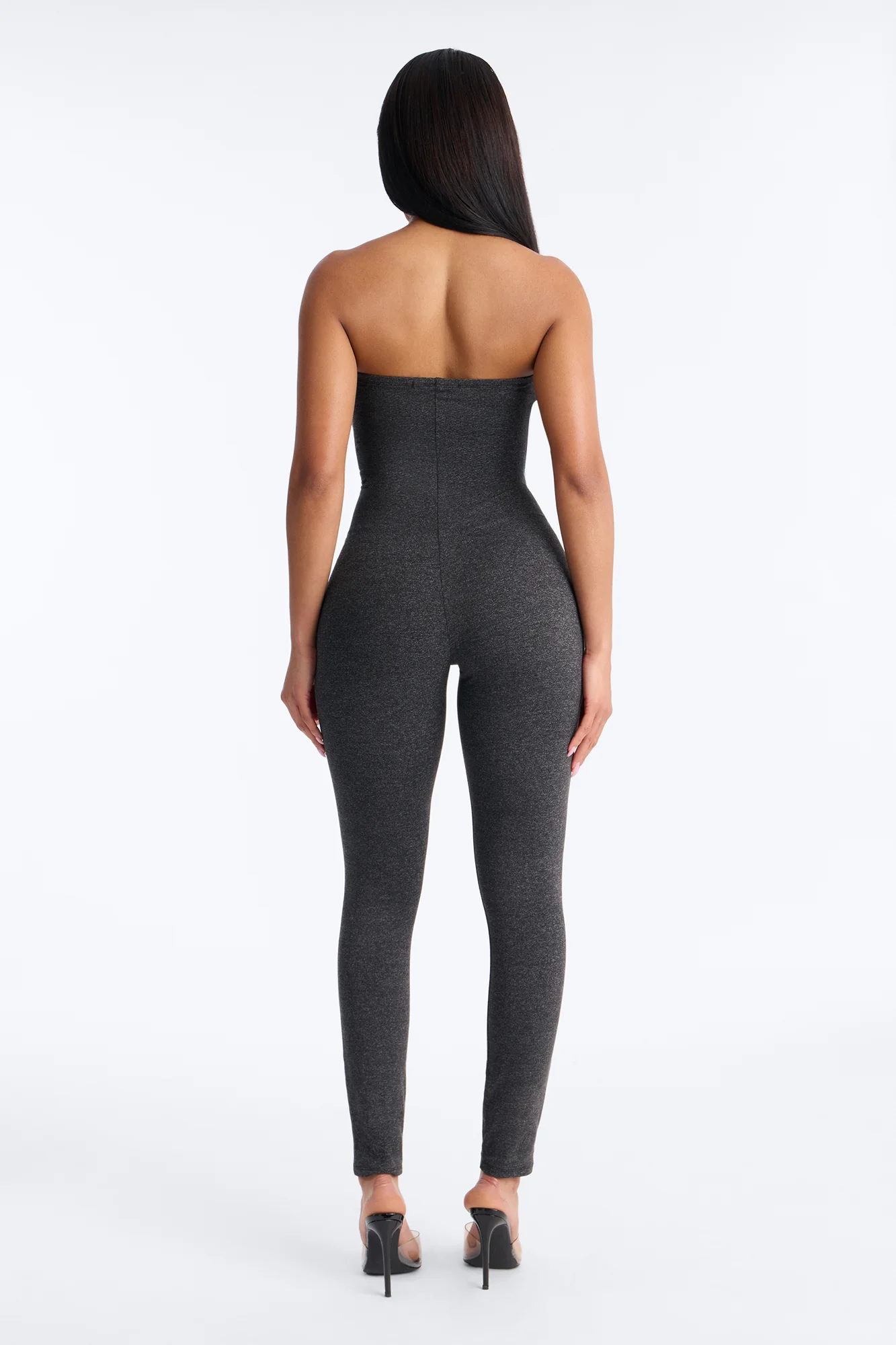 Body Language Skinny Strapless Catsuit - Charcoal - Image 3