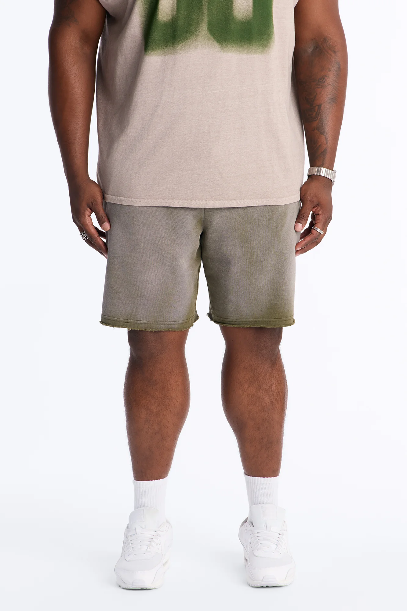 Boiler Washed Raw Hem Sweatshort - Khaki - Image 5