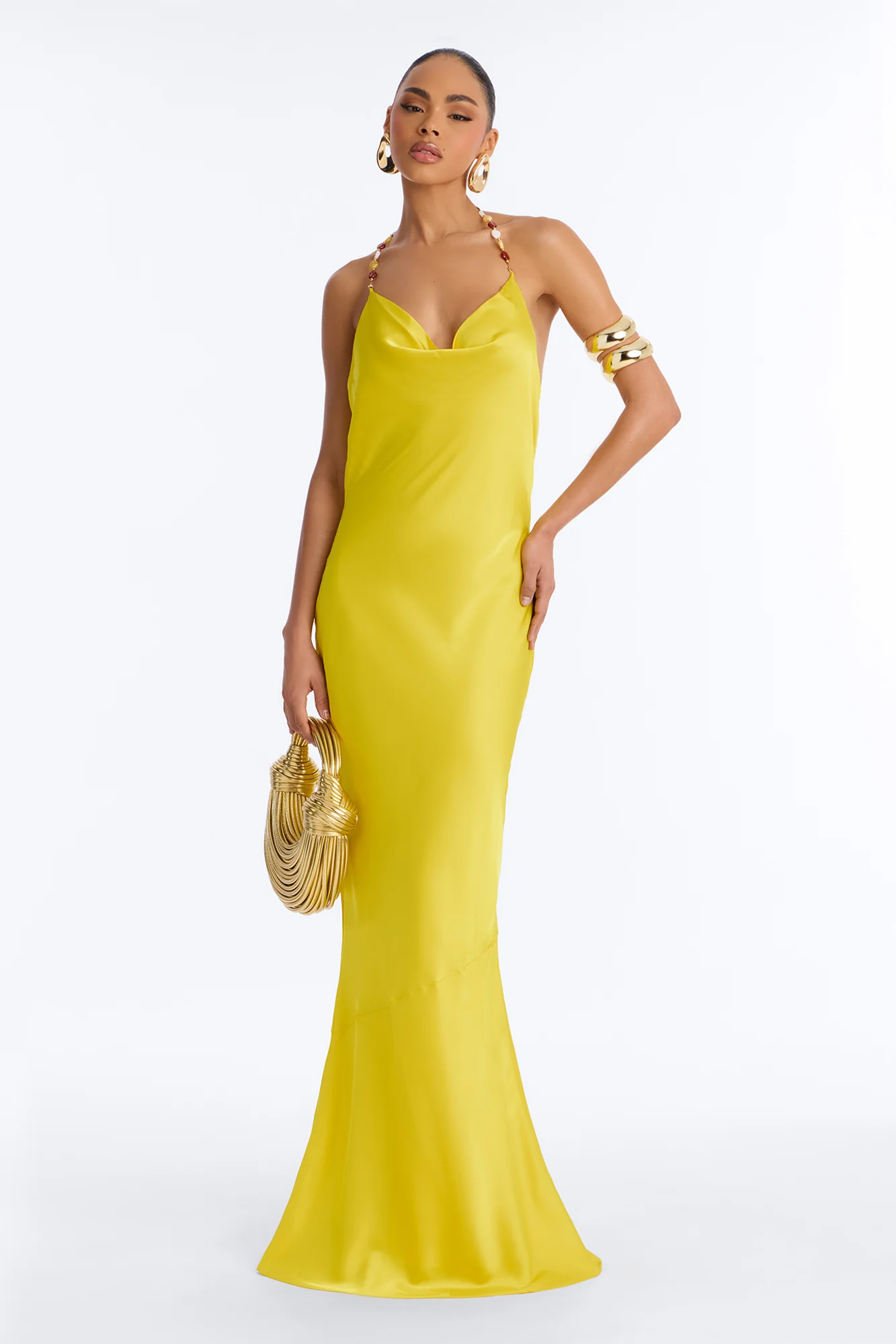 Bold Vibes Satin Maxi Dress - Yellow - Image 2