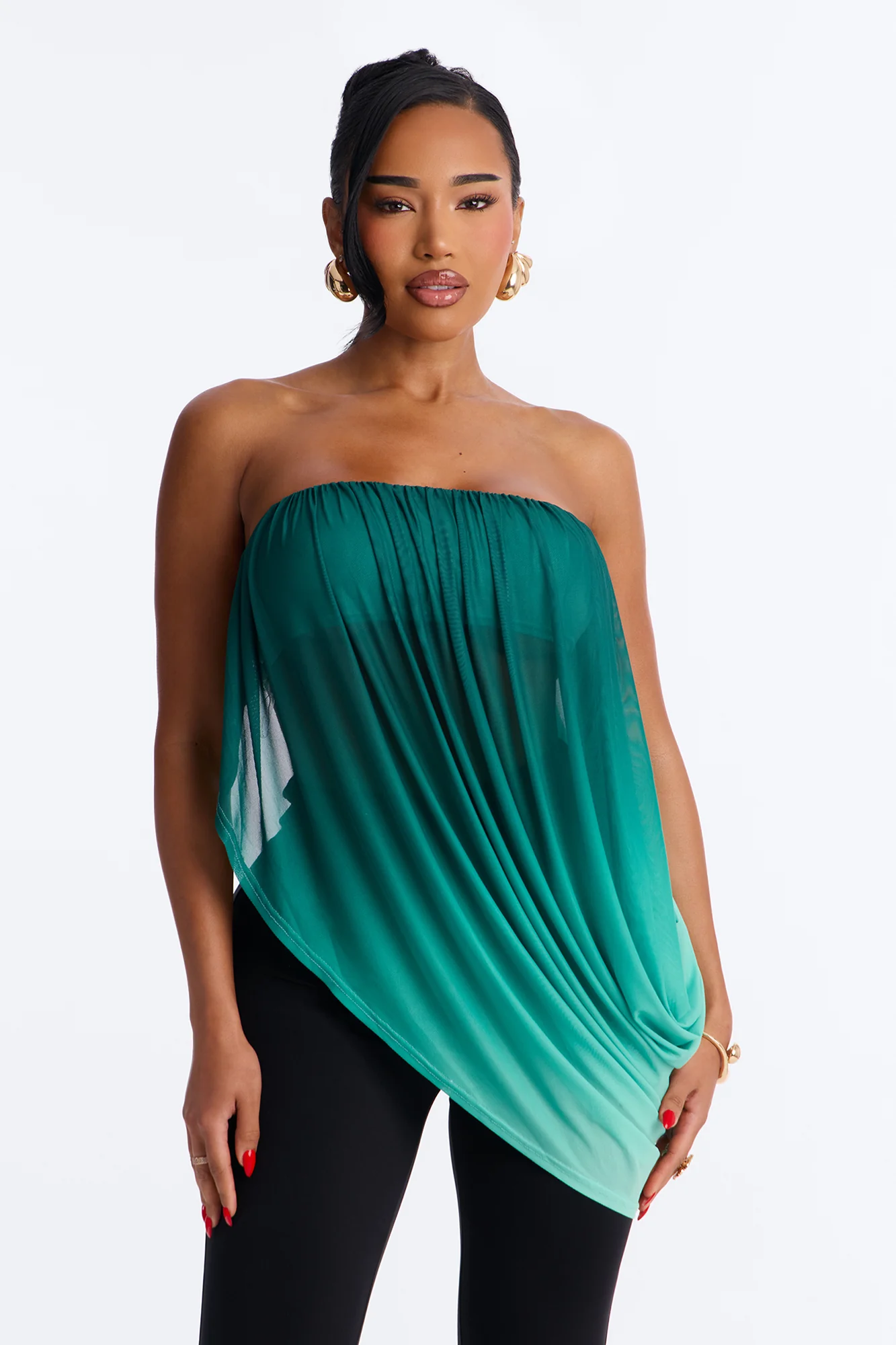 Bora Bora Ombre Asymmetrical Mesh Top - Teal/combo