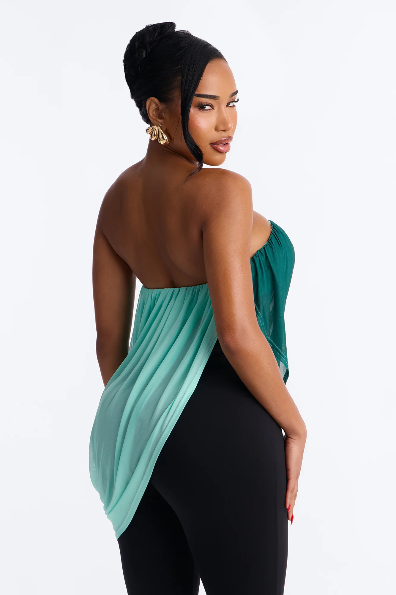 Bora Bora Ombre Asymmetrical Mesh Top - Teal/combo - Image 4