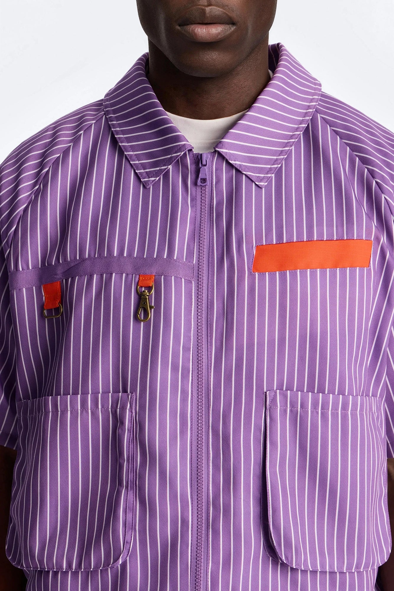 Boxy Cropped Desert Dunes Striped Button Up Shirt - Purple - Image 3