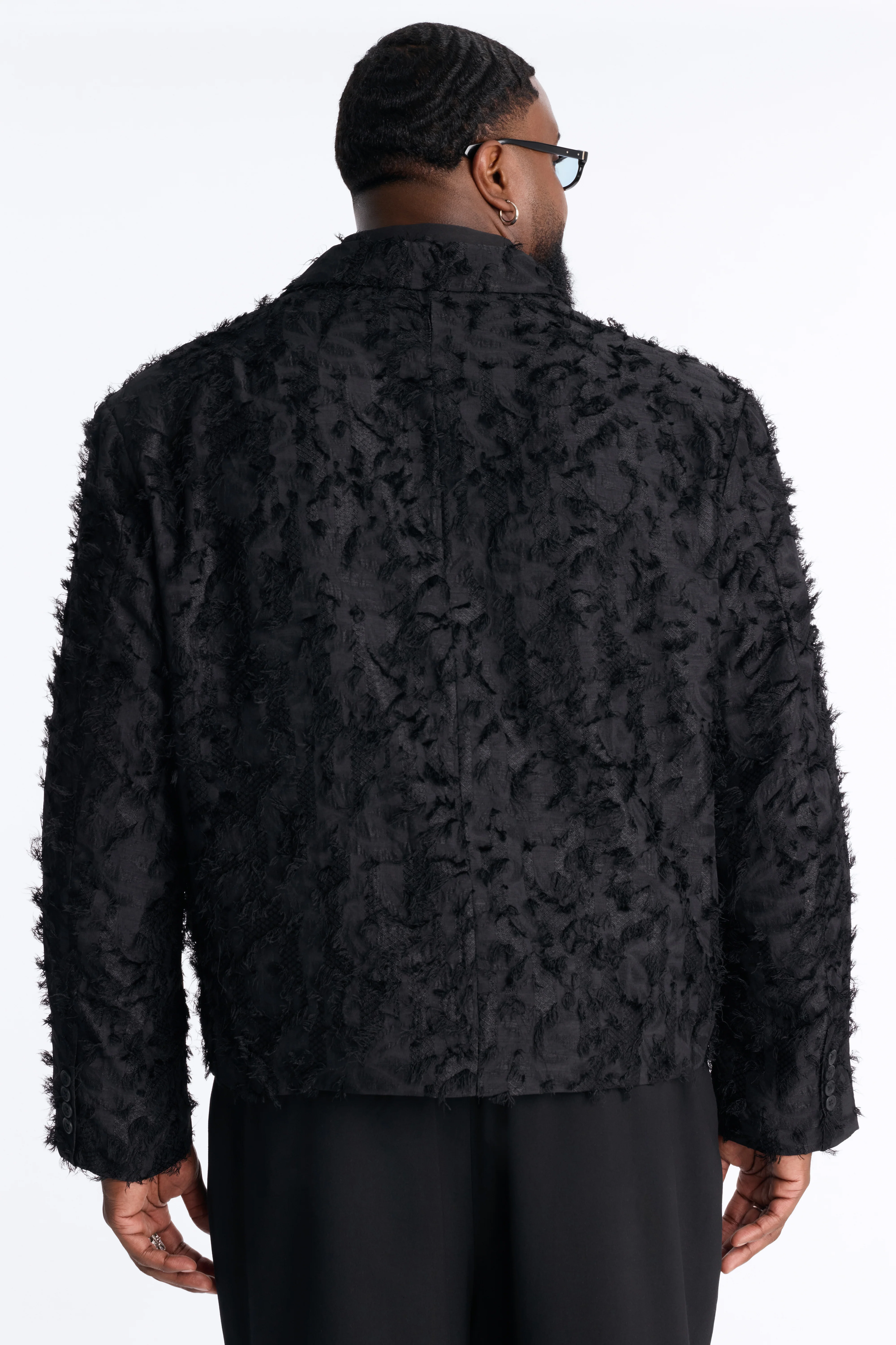 Boxy Cropped Kelpstone Textured Blazer - Black - Image 8