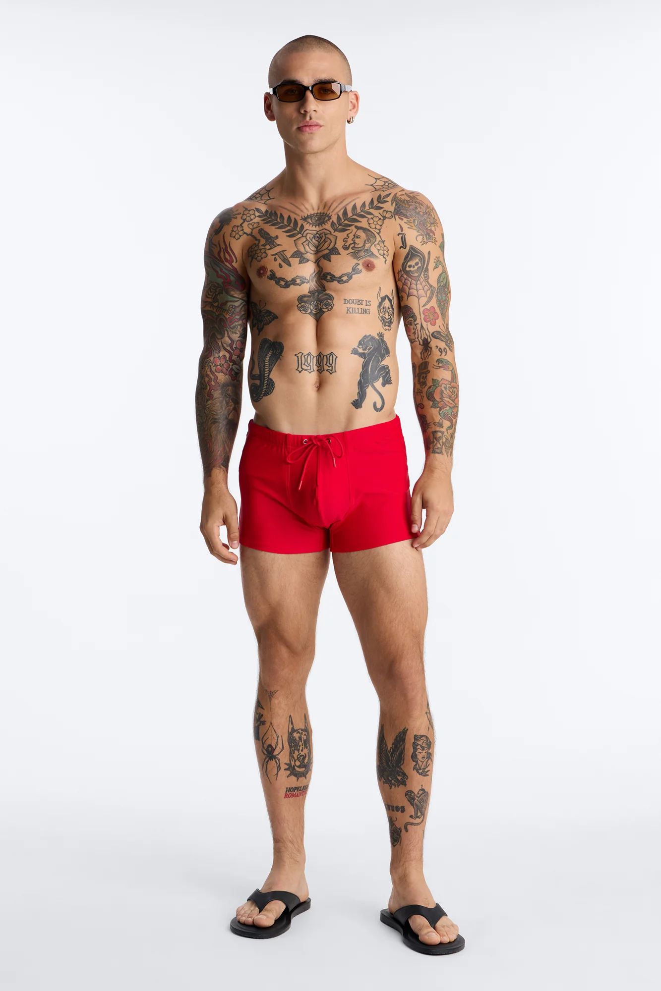 Boxy Fit Stretch Swim Brief - Red - Image 2