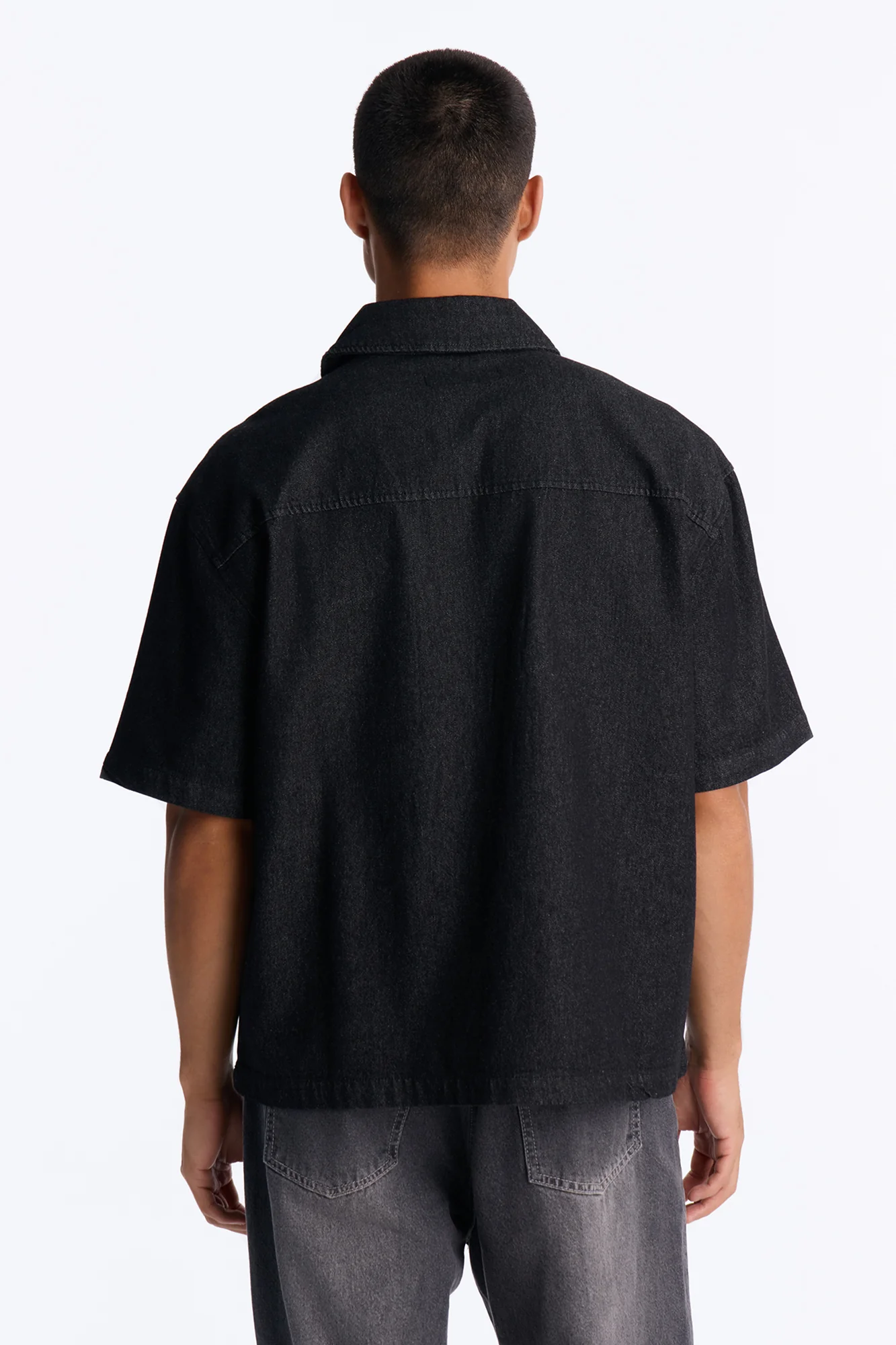 Boxy Marion Denim Quarter Zip Polo - Black - Image 4