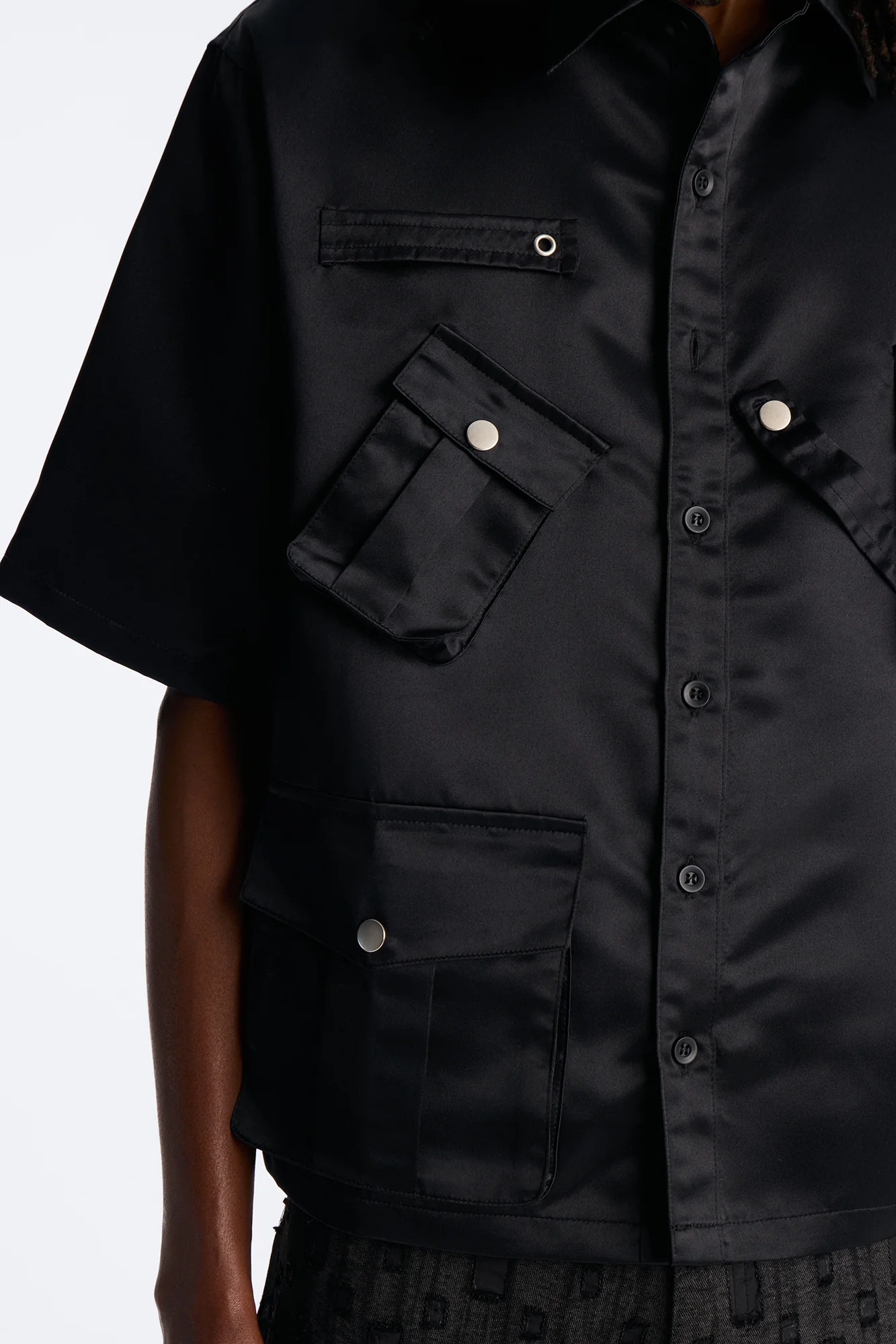 Boxy Tribeca Gloss Utility Shirt - Black - Image 3