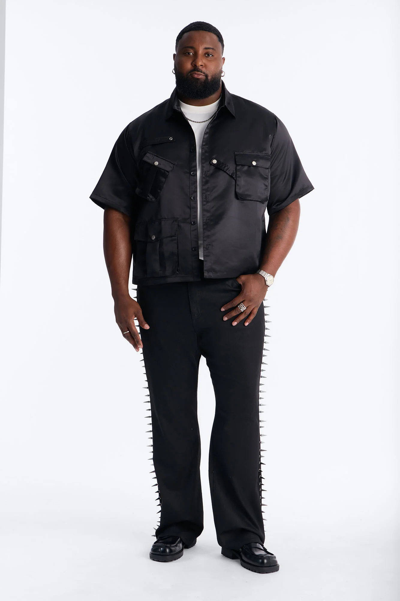 Boxy Tribeca Gloss Utility Shirt - Black - Image 7