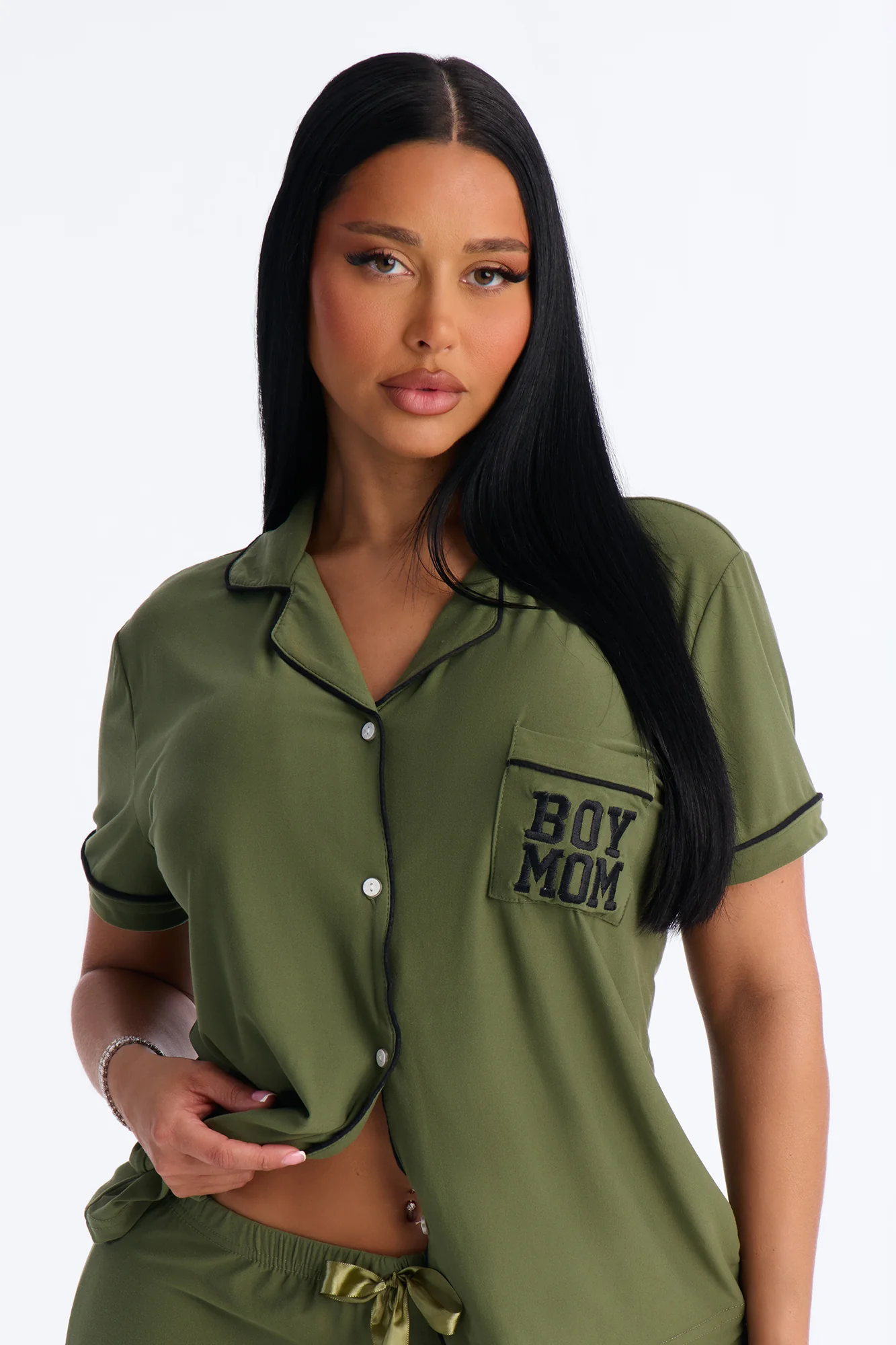 Boy Mom Camo PJ Notch Collar Set - Green/combo - Image 2