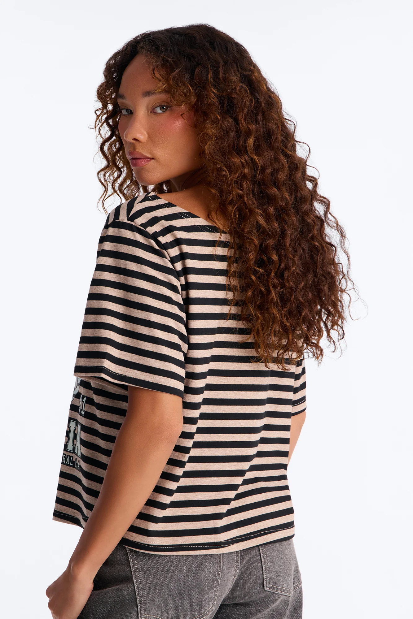Boyz N The Hood Stripe Off Shoulder Crop Tee - Black - Image 4