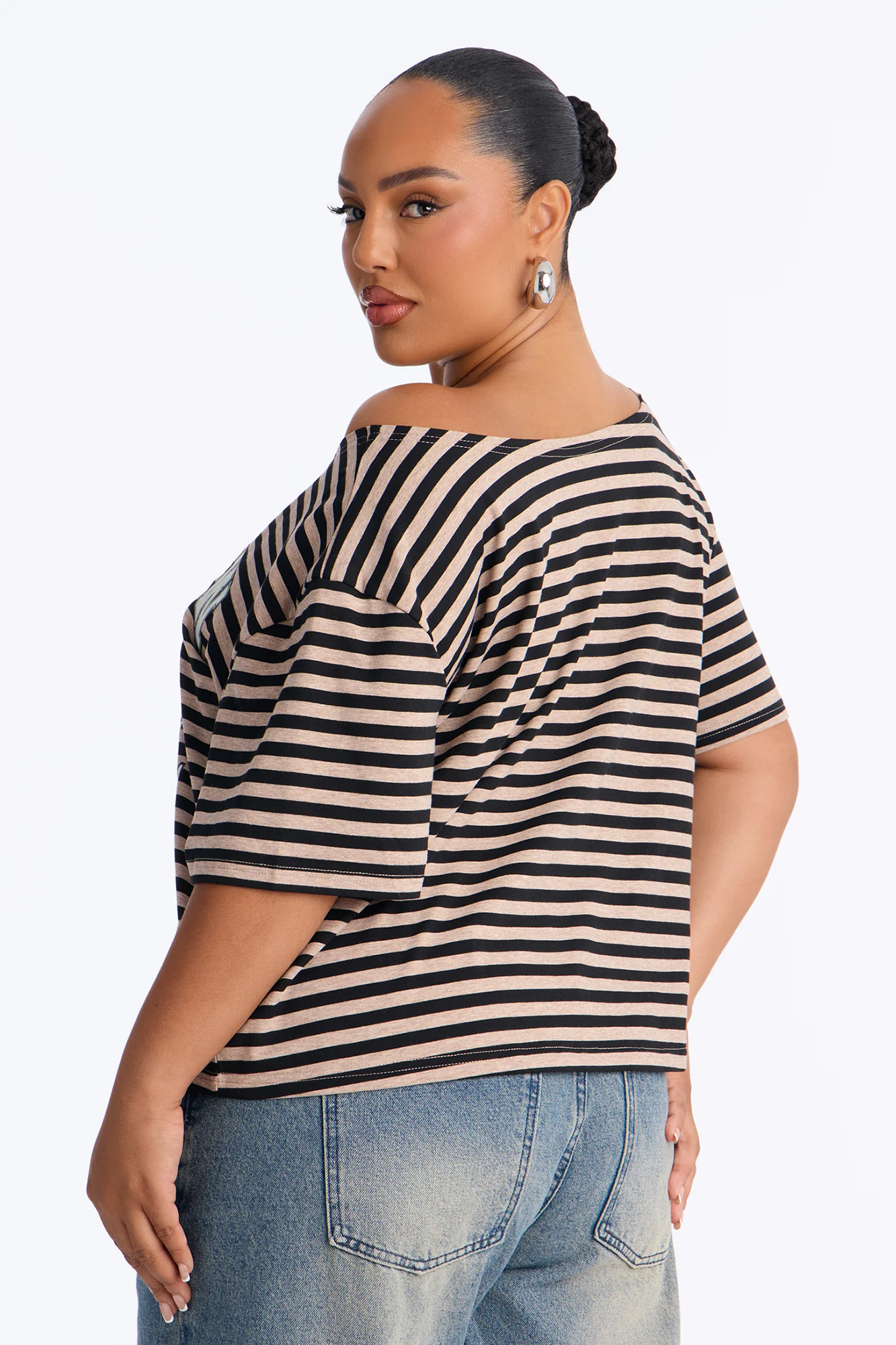 Boyz N The Hood Stripe Off Shoulder Crop Tee - Black - Image 8