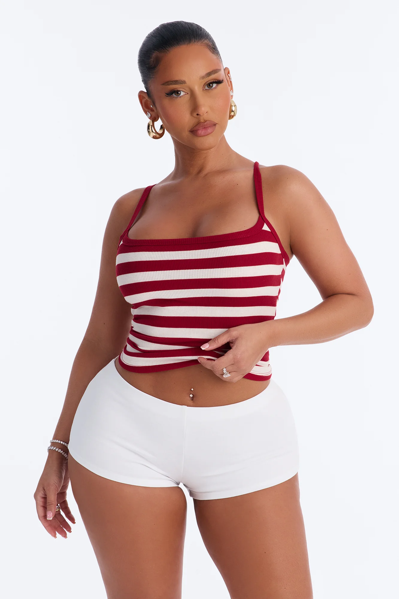 Brandi Striped Cami Top - Burgundy/combo