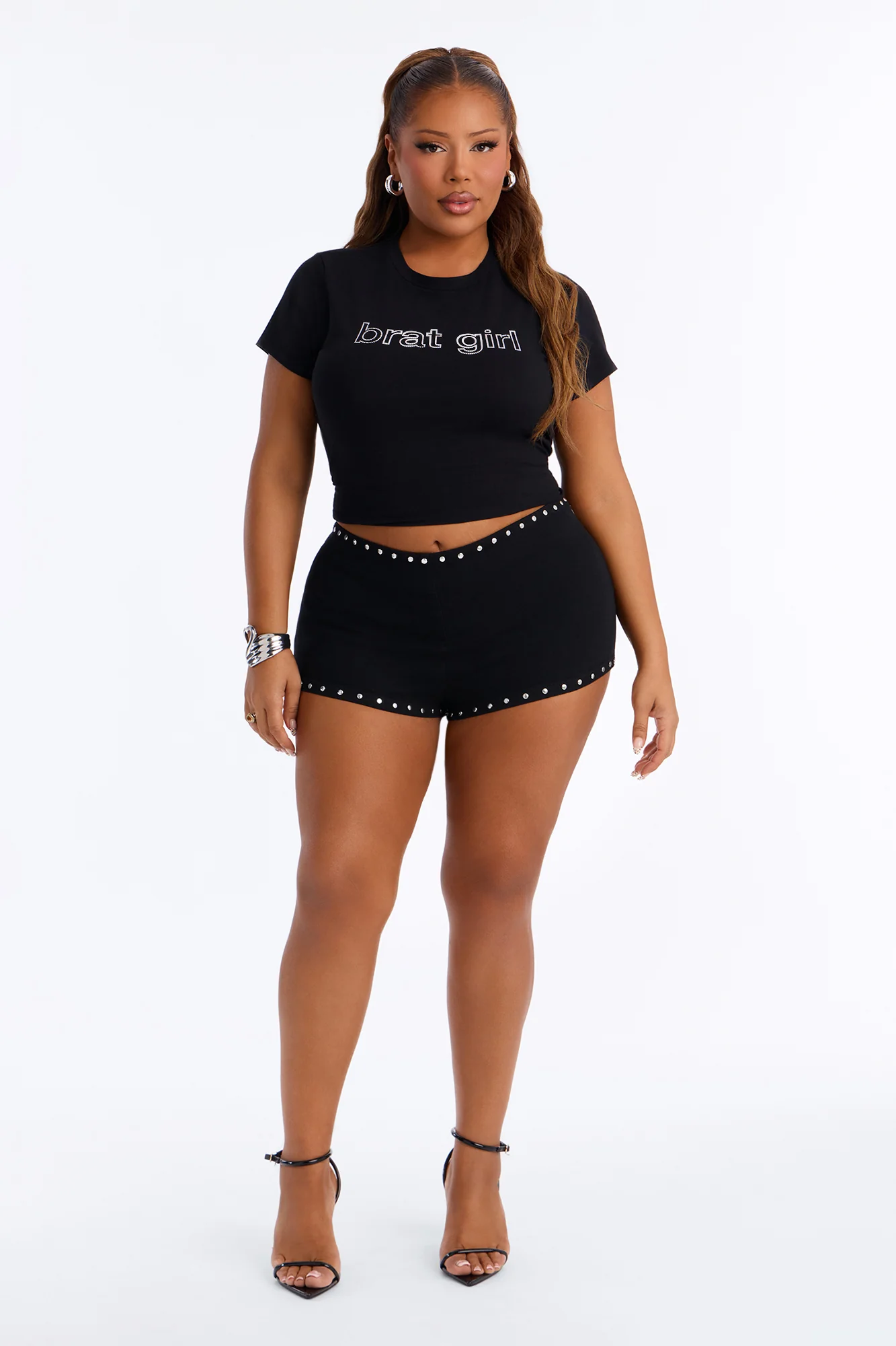 Brat Girl Silver Foil Baby Tee - Black - Image 6