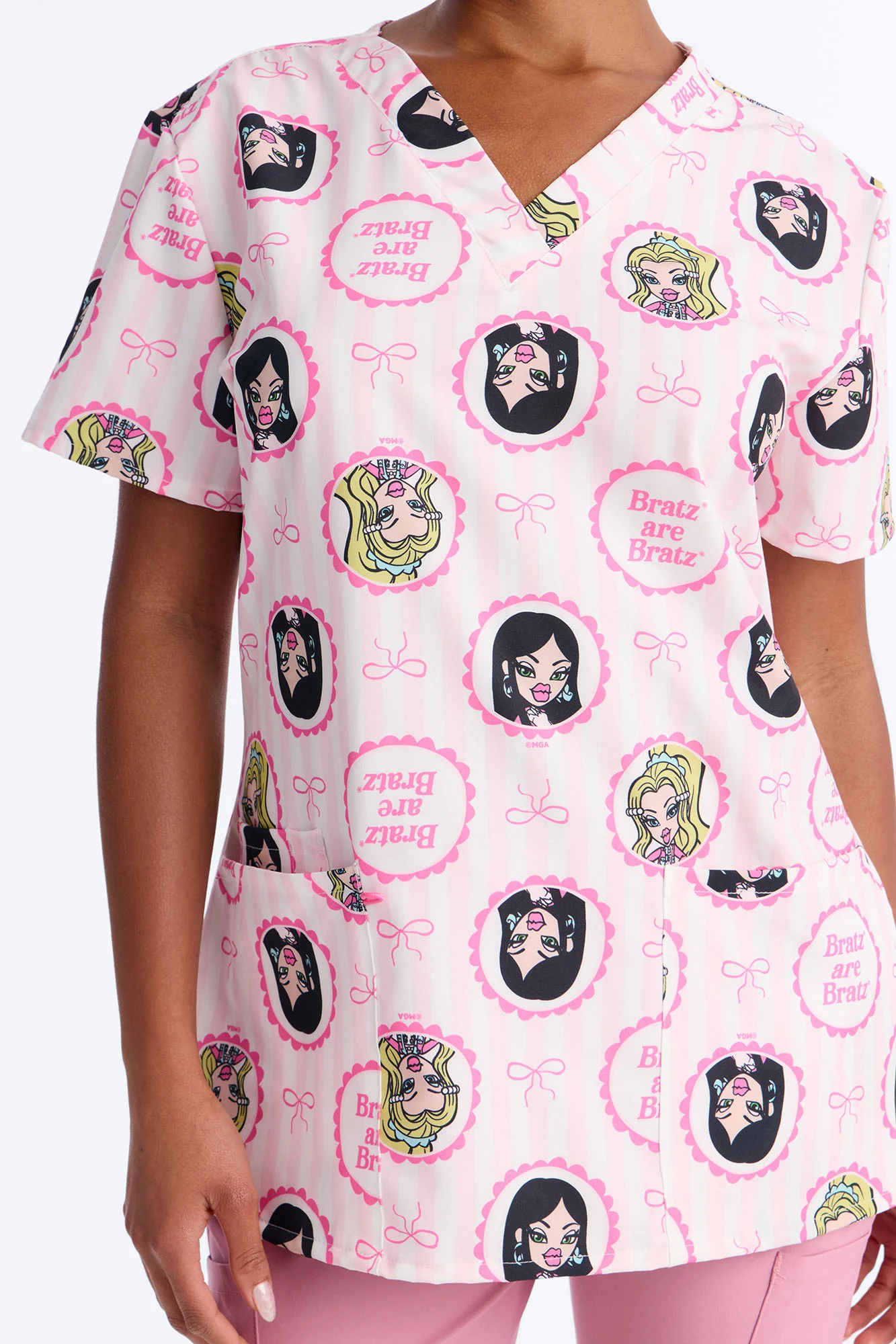 Bratz Are Bratz Striped V-Neck Scrub Top - Pink/combo - Image 3
