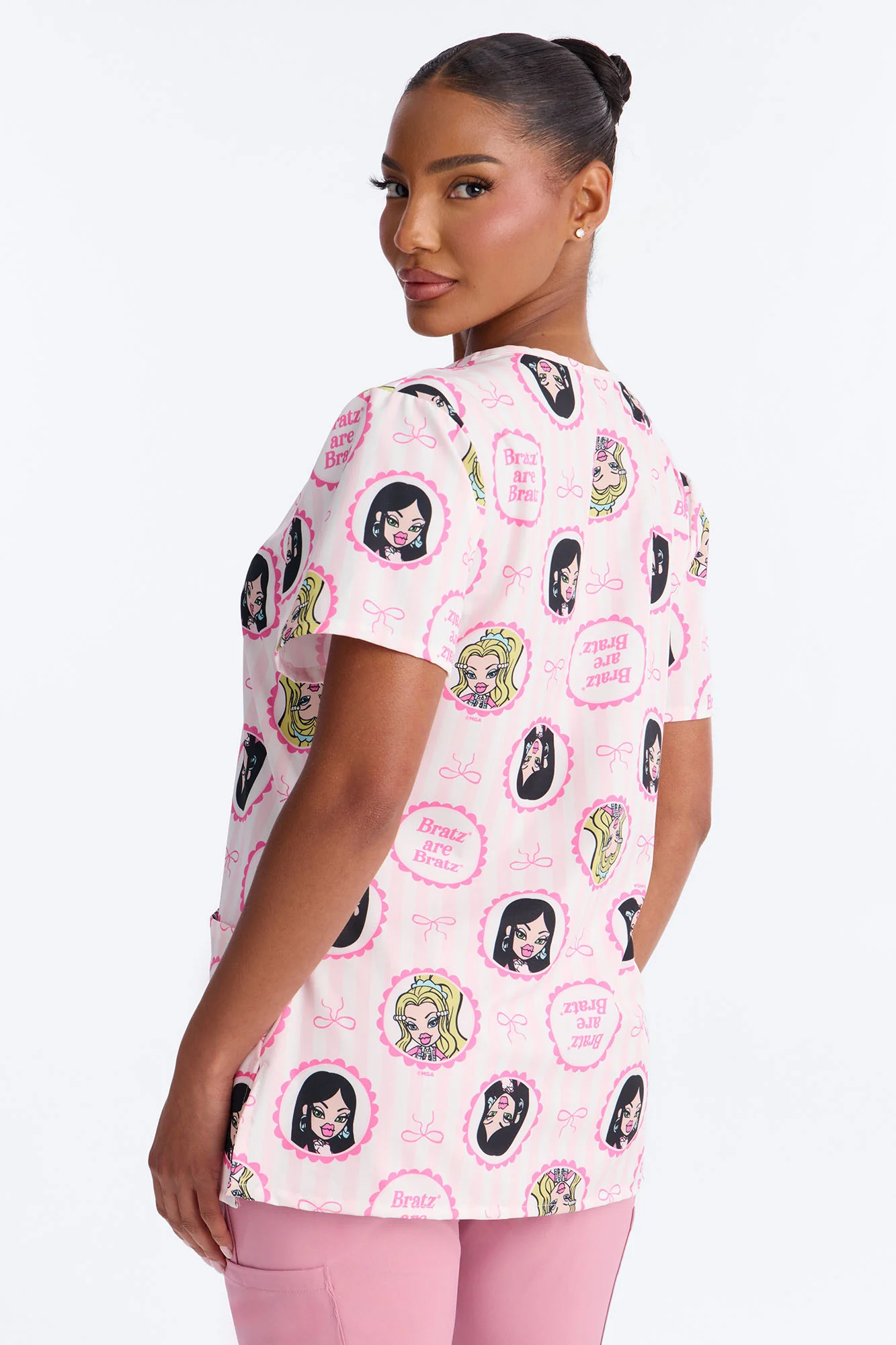 Bratz Are Bratz Striped V-Neck Scrub Top - Pink/combo - Image 4
