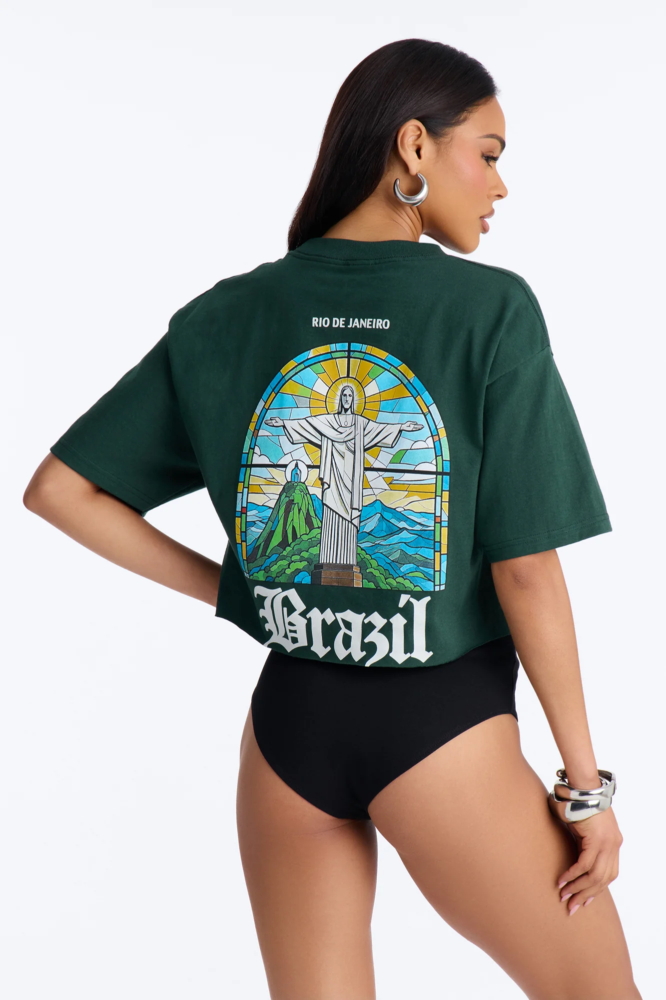 Brazil Nights Cropped Boxy Tee - Hunter