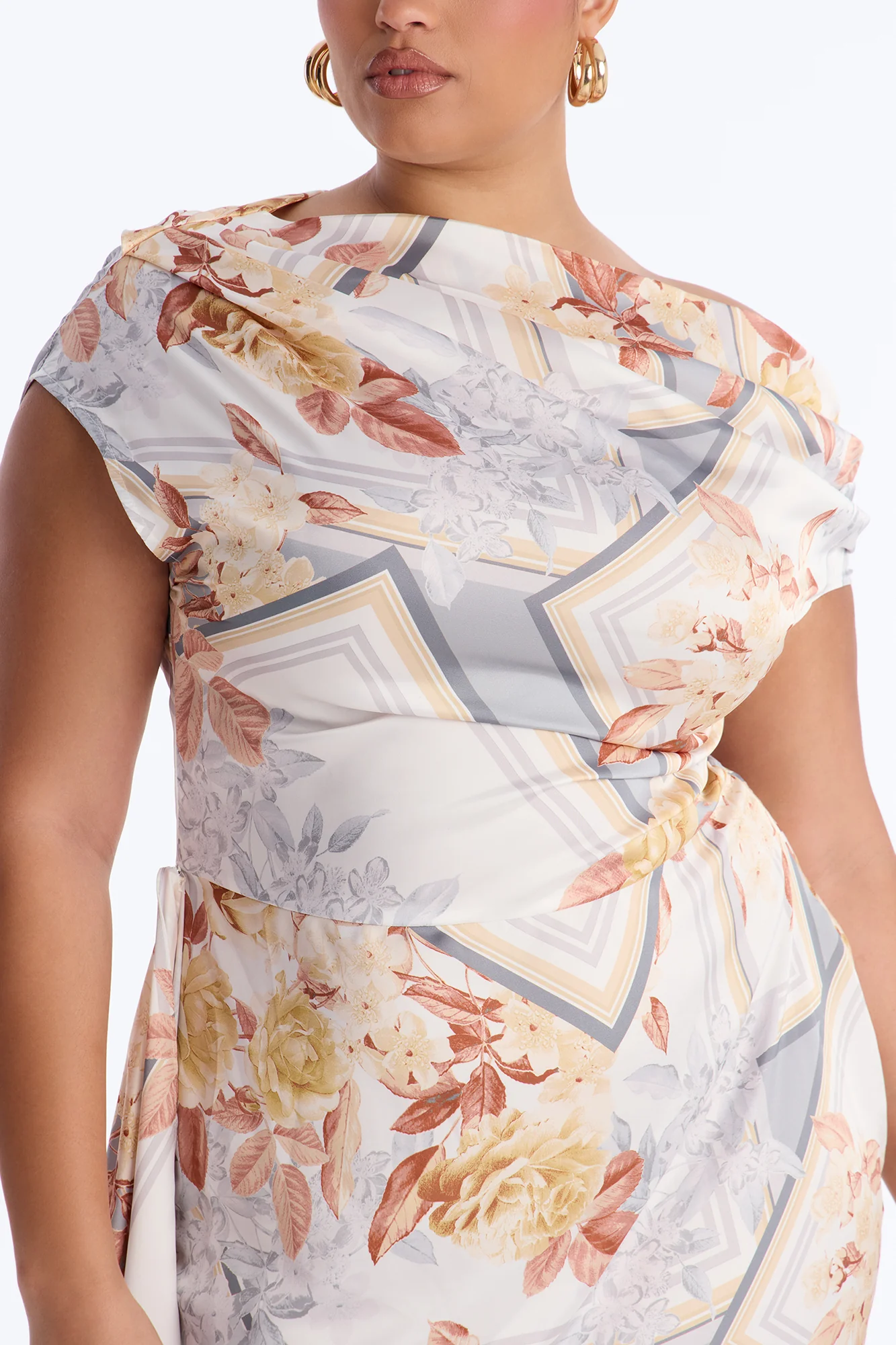Brea Floral Satin Midi Dress - Blue/combo - Image 6