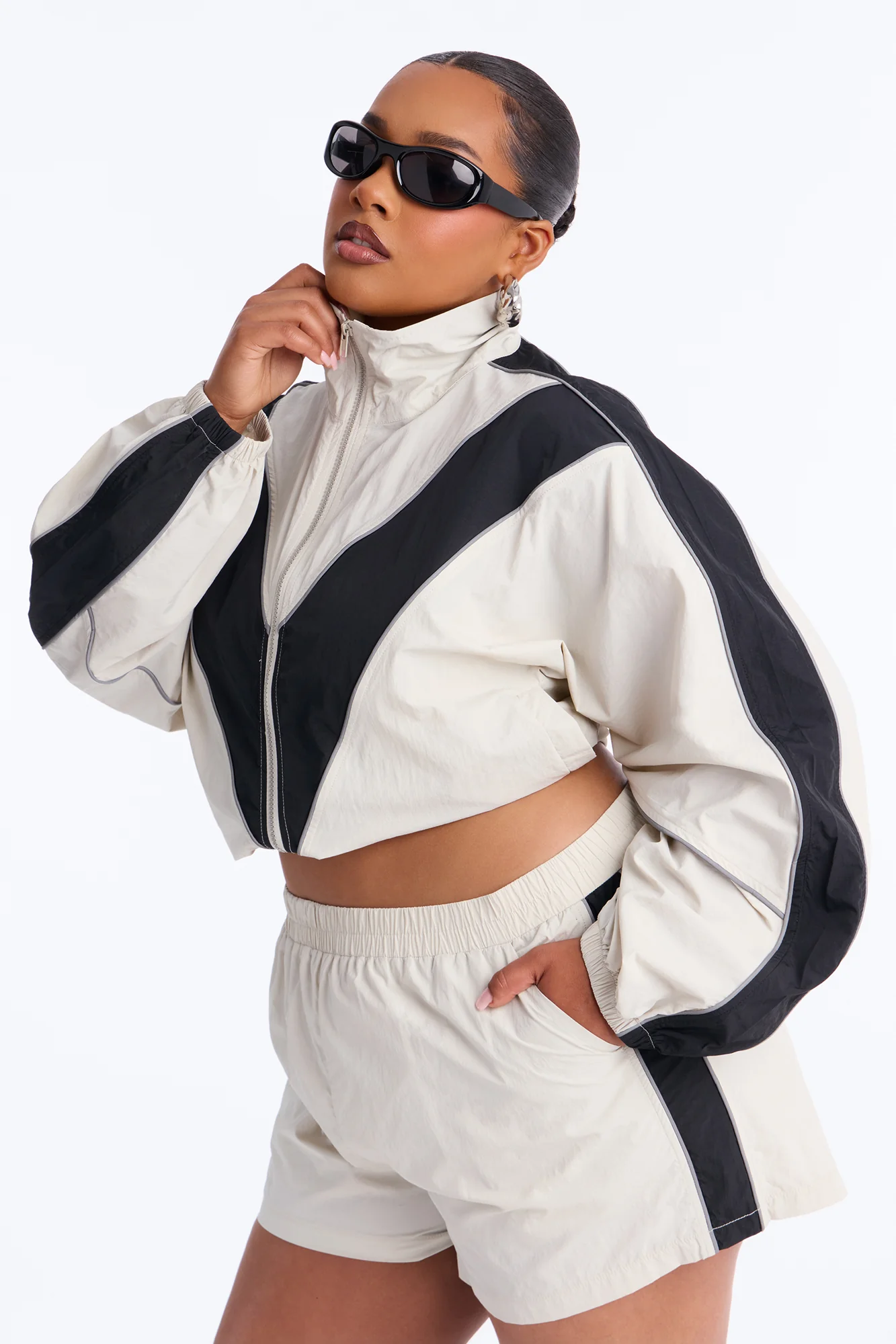 Break A Sweat Windbreaker Funnel Neck Track Jacket - Taupe/combo - Image 5